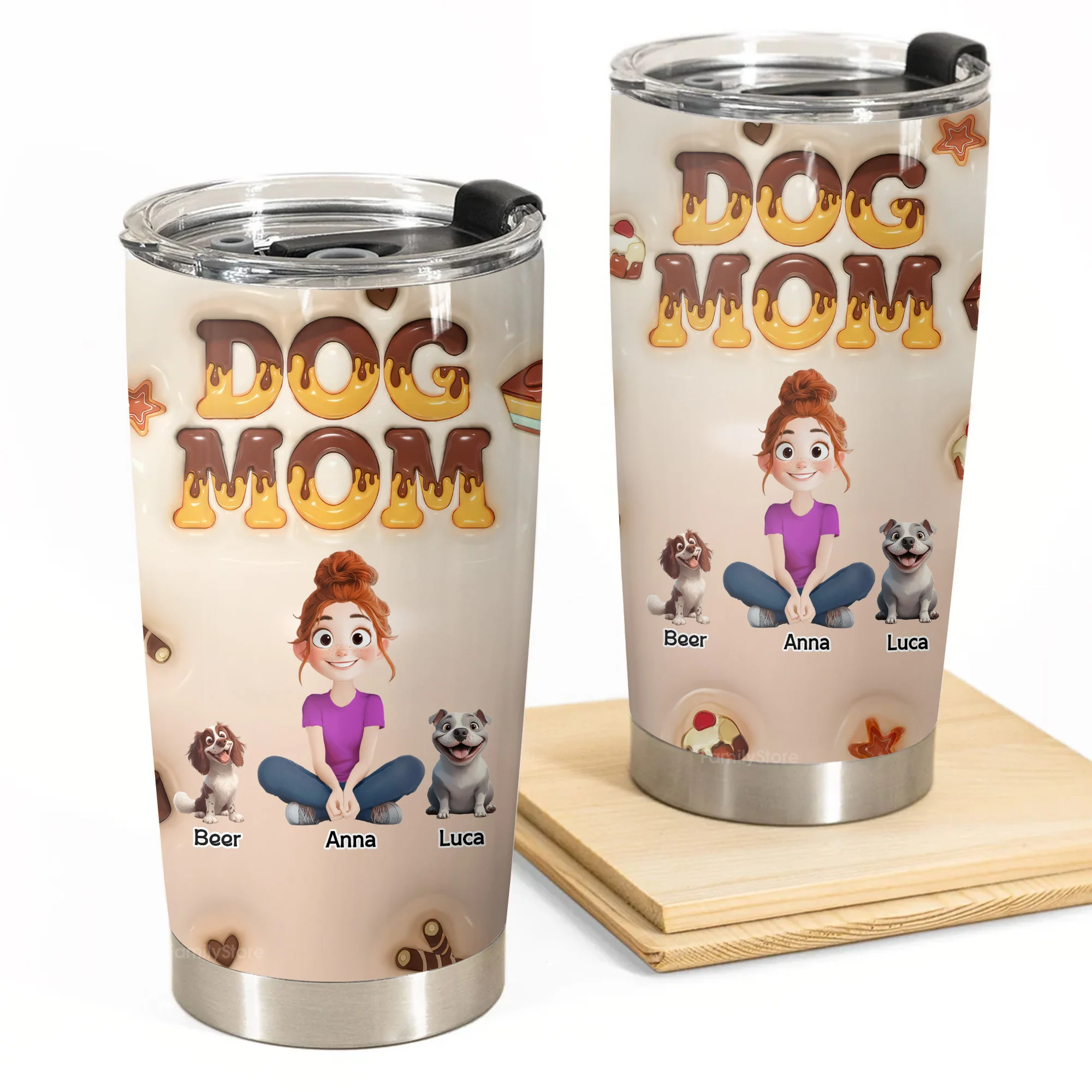 Dog Mom Chocolate 3D Inflated Effect Cartoon Dog - Personalized Tumbler Cup - Gift for Pet Owners, Pet Lovers, Dog Mom | CLP15 NH96