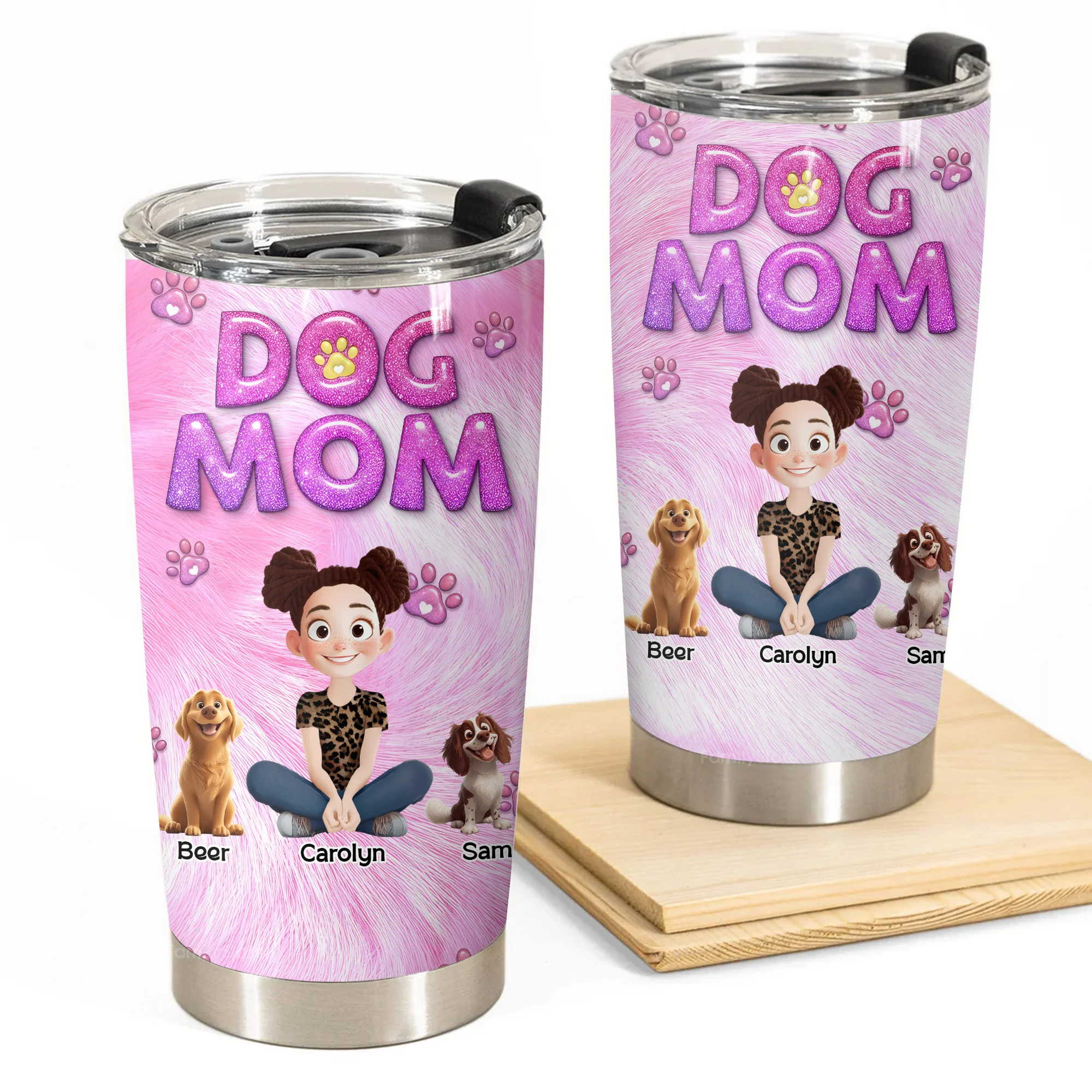 Dog Mom Fur Pattern 3D Inflated Effect Cartoon Dog - Personalized Tumbler Cup - Gift for Pet Owners, Pet Lovers, Dog Mom | CLP15 NH96