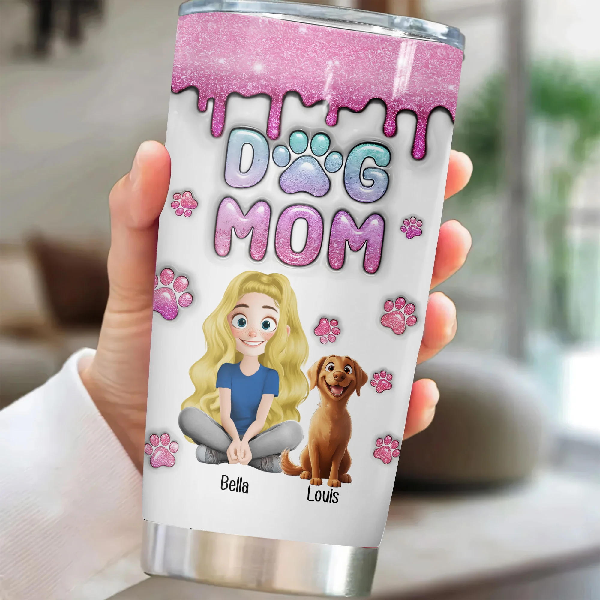Dog Mom Glitter 3D Inflated Effect Cartoon Dog - Personalized Tumbler Cup - Gift for Pet Owners, Pet Lovers, Dog Mom | CLP15 NH96 - Image 3