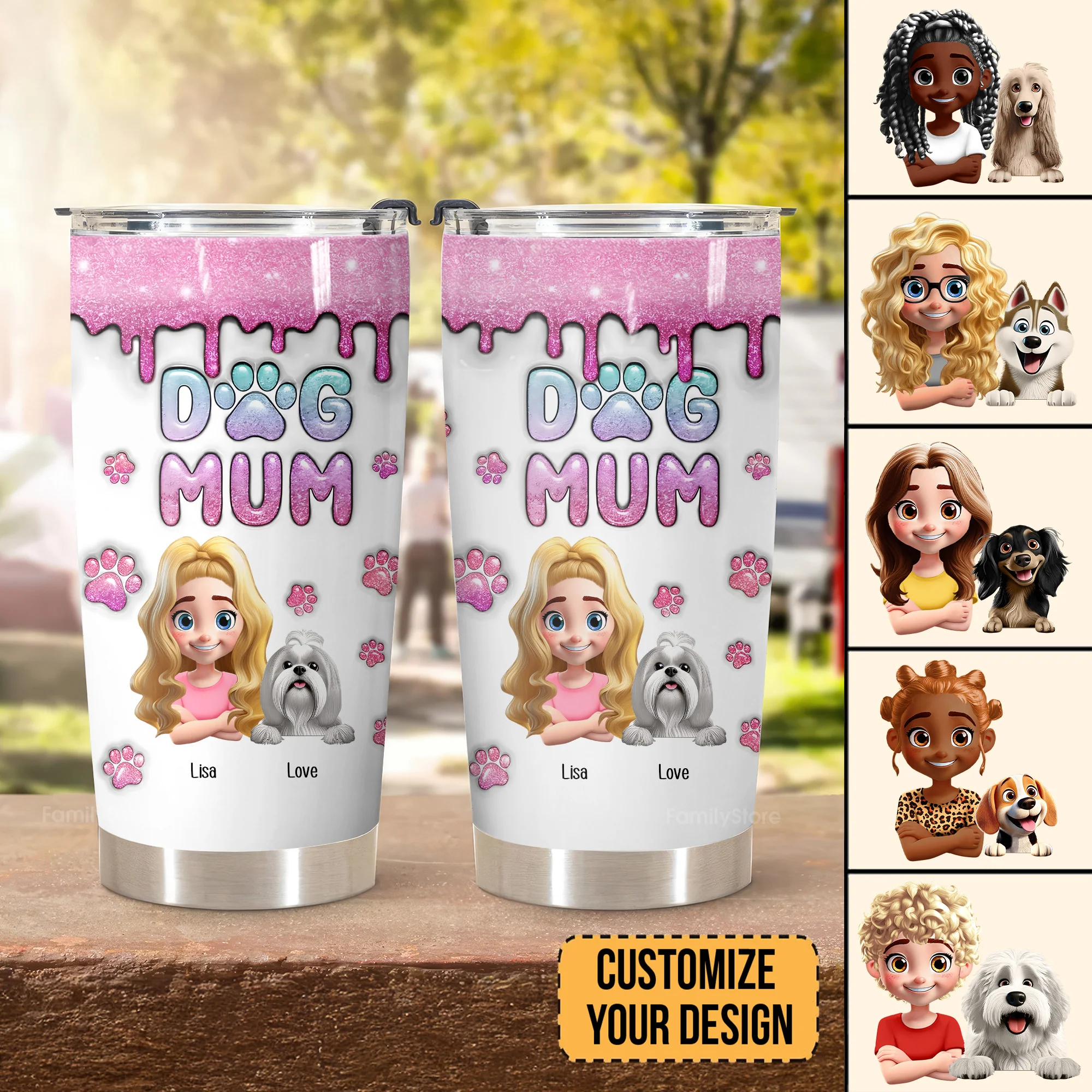 Dog Mom Glitter 3D Inflated Effect Cartoon Dog - Personalized Tumbler Cup - Gift for Pet Owners, Pet Lovers, Dog Mom | CLP16 NH96 - Image 4