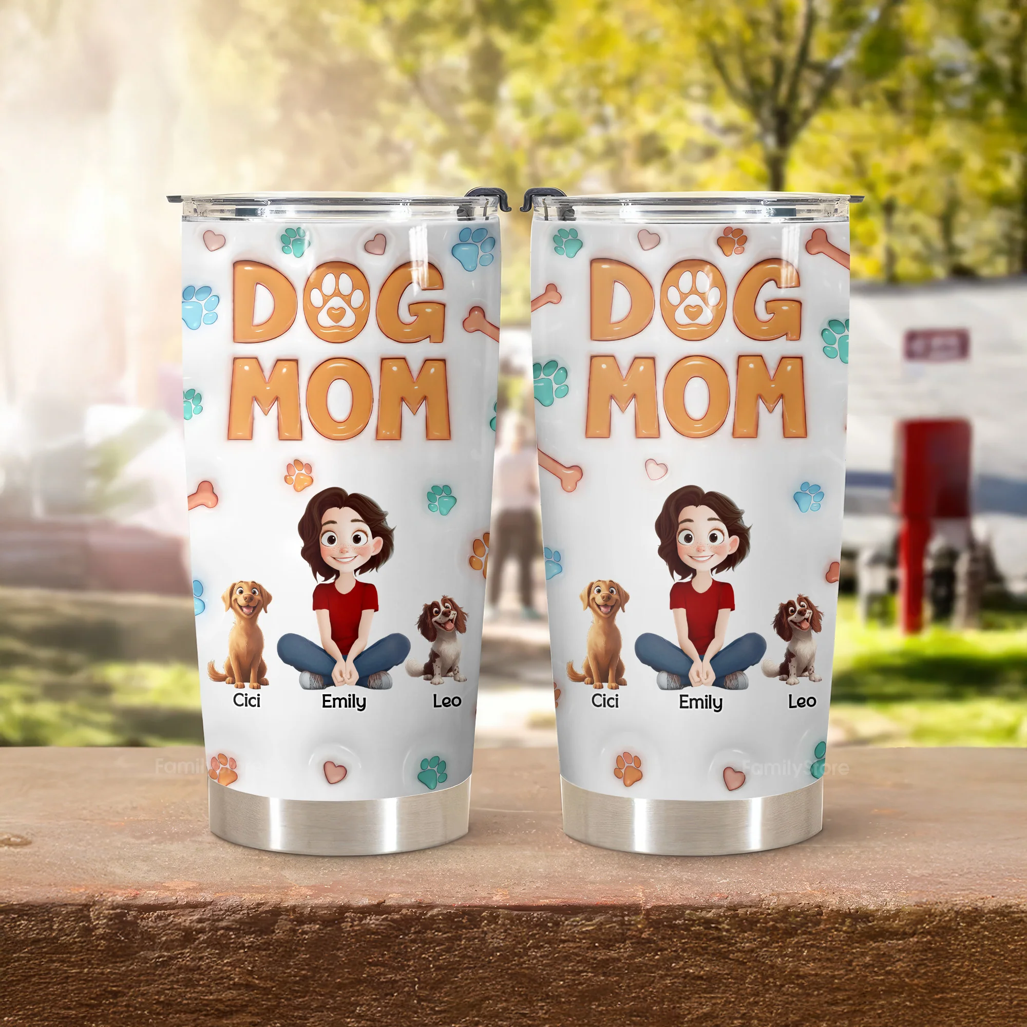 Dog Mom Heart And Paws 3D Inflated Effect Cartoon Dog - Personalized Tumbler Cup - Gift for Pet Owners, Pet Lovers, Dog Mom | CLP15 NH96 - Image 3
