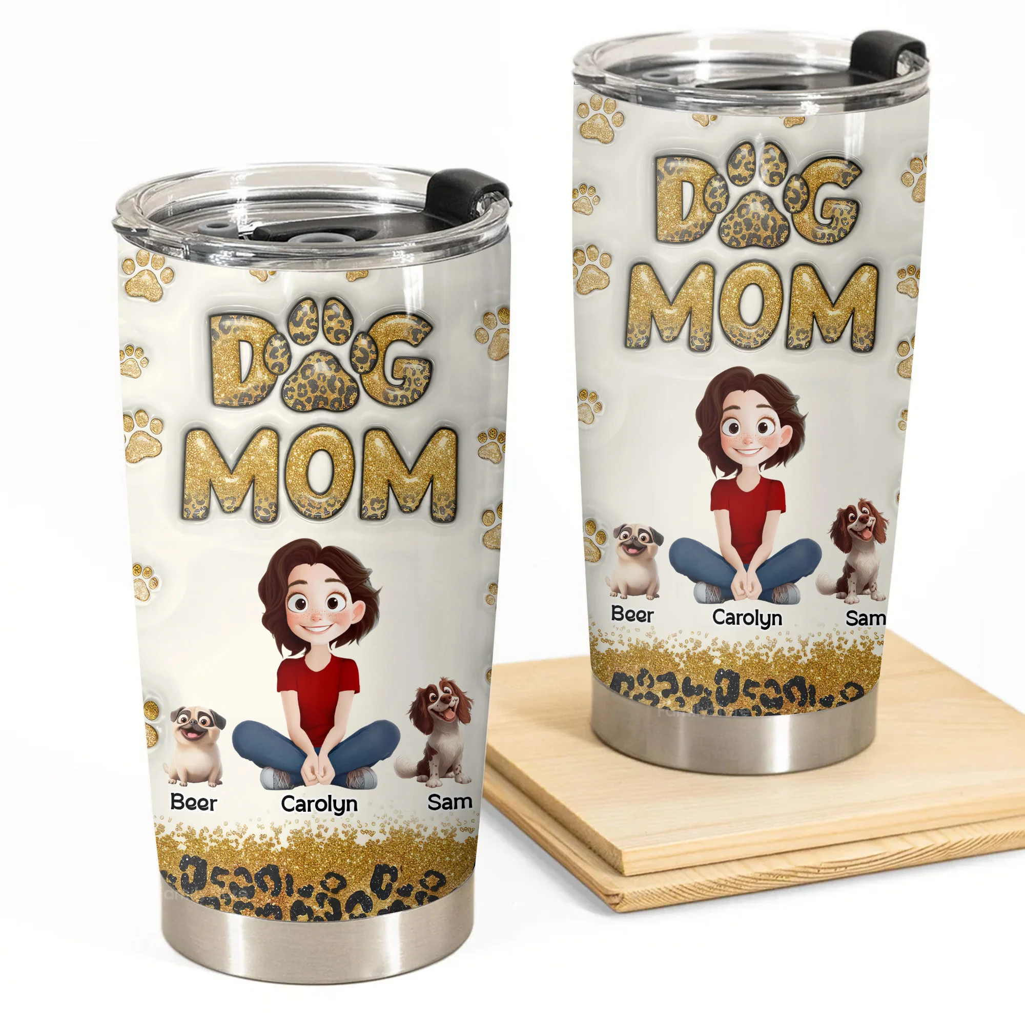 Dog Mom Leopard 3D Inflated Effect Cartoon Dog - Personalized Tumbler Cup - Gift for Pet Owners, Pet Lovers, Dog Mom | CLP15 NH96
