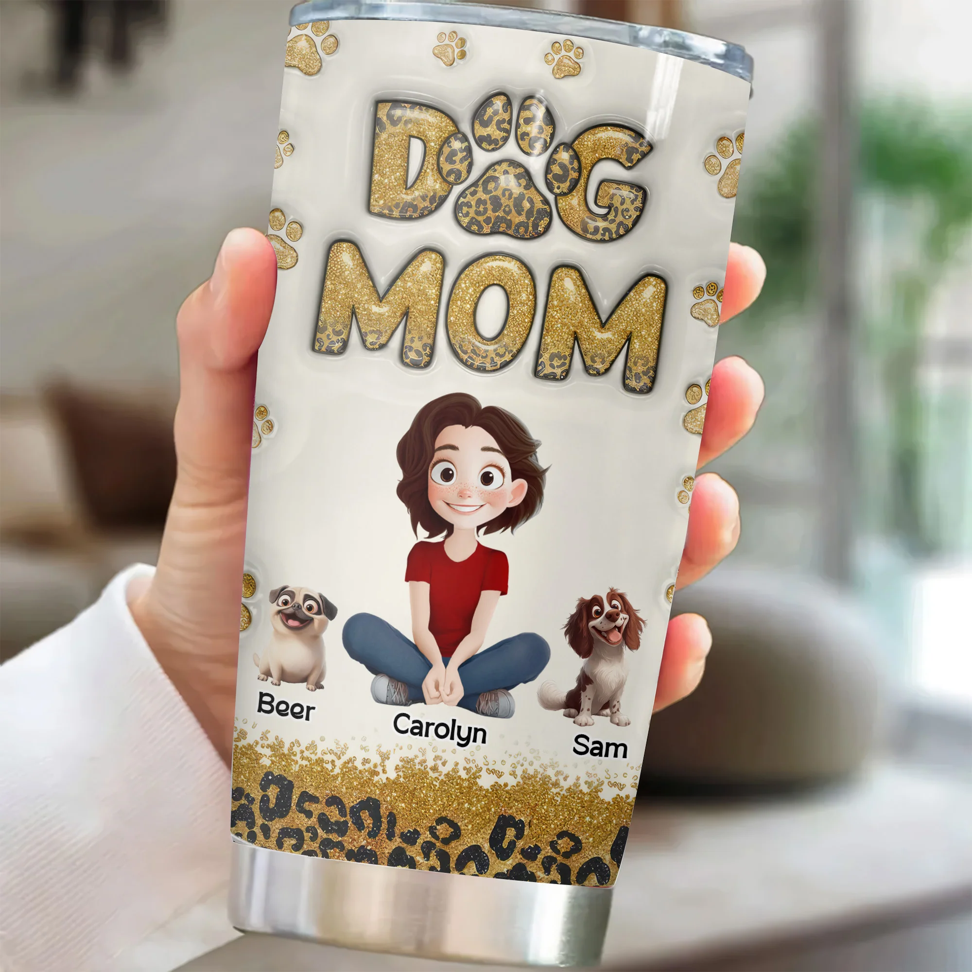 Dog Mom Leopard 3D Inflated Effect Cartoon Dog - Personalized Tumbler Cup - Gift for Pet Owners, Pet Lovers, Dog Mom | CLP15 NH96 - Image 2