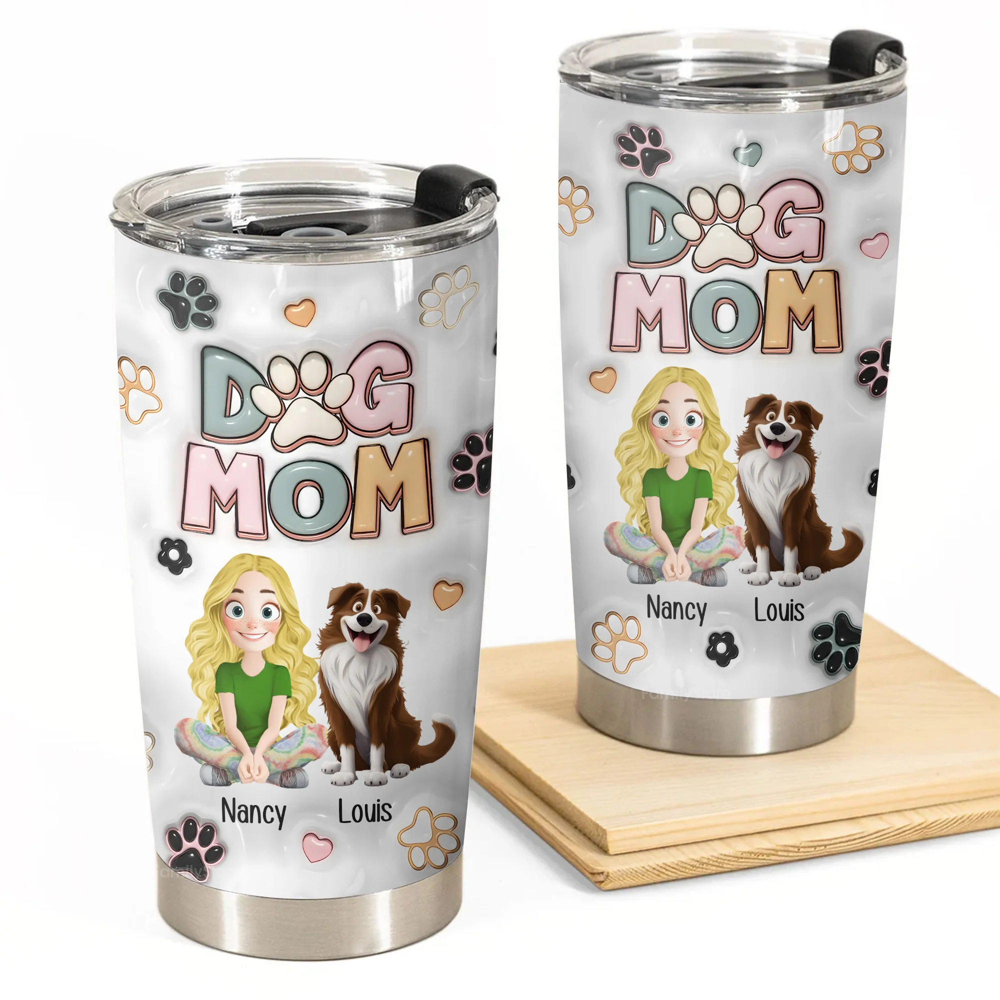 Dog Mom Lovely Flower 3D Inflated Effect Cartoon Dog - Personalized Tumbler Cup - Gift for Pet Owners, Pet Lovers, Dog Mom | CLP15 NH96