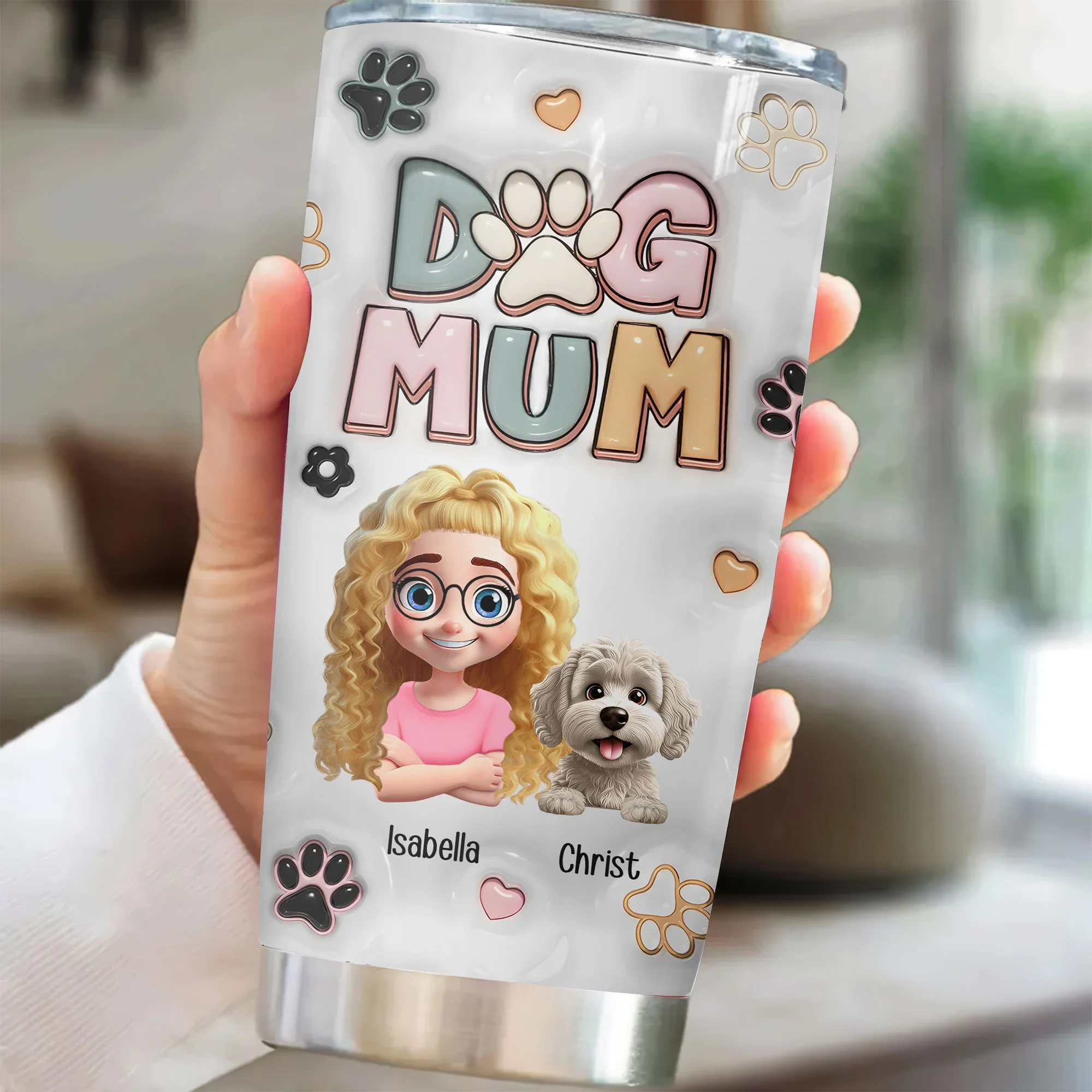 Dog Mom Lovely Flower 3D Inflated Effect Cartoon Dog - Personalized Tumbler Cup - Gift for Pet Owners, Pet Lovers, Dog Mom | CLP16 NH96 - Image 2