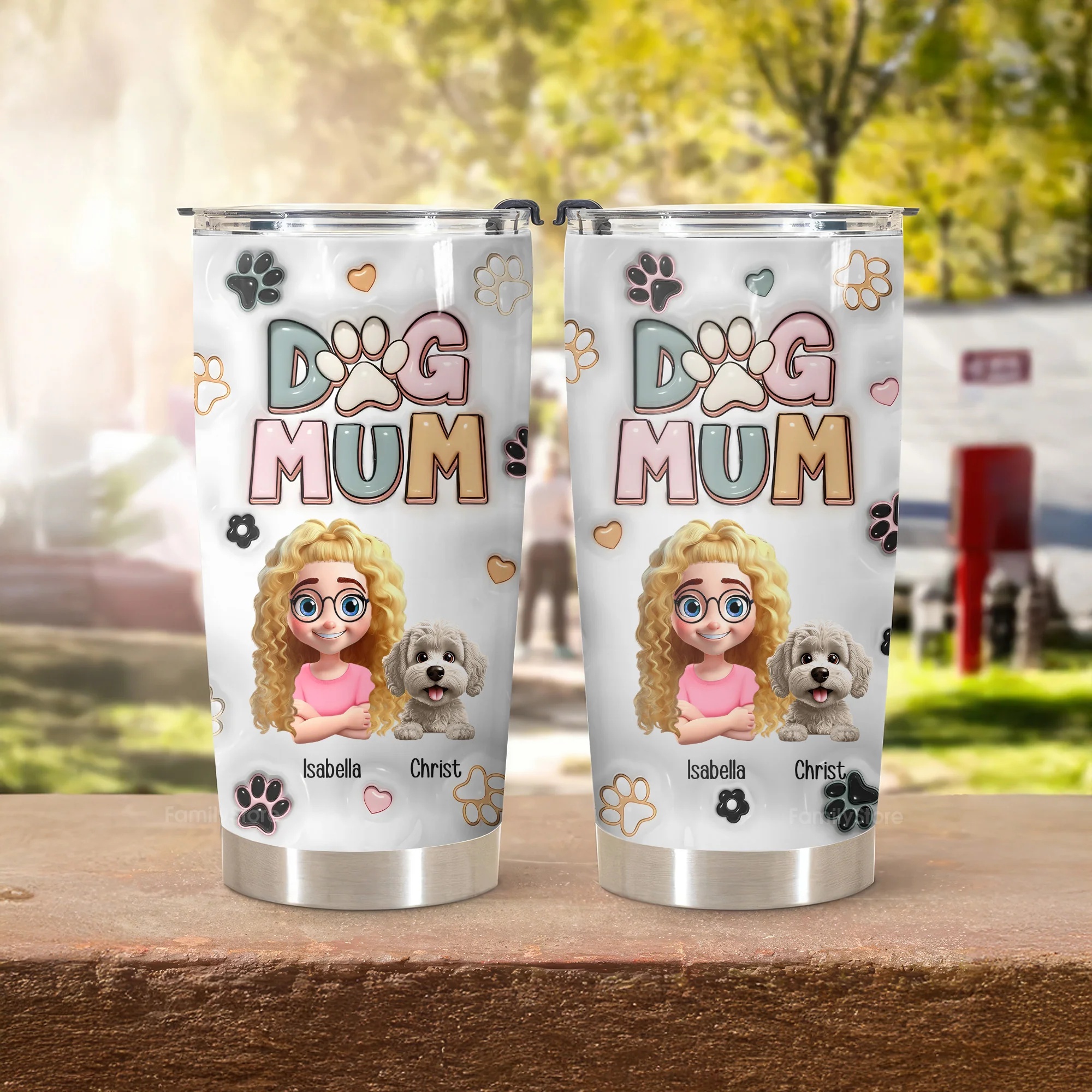 Dog Mom Lovely Flower 3D Inflated Effect Cartoon Dog - Personalized Tumbler Cup - Gift for Pet Owners, Pet Lovers, Dog Mom | CLP16 NH96 - Image 3