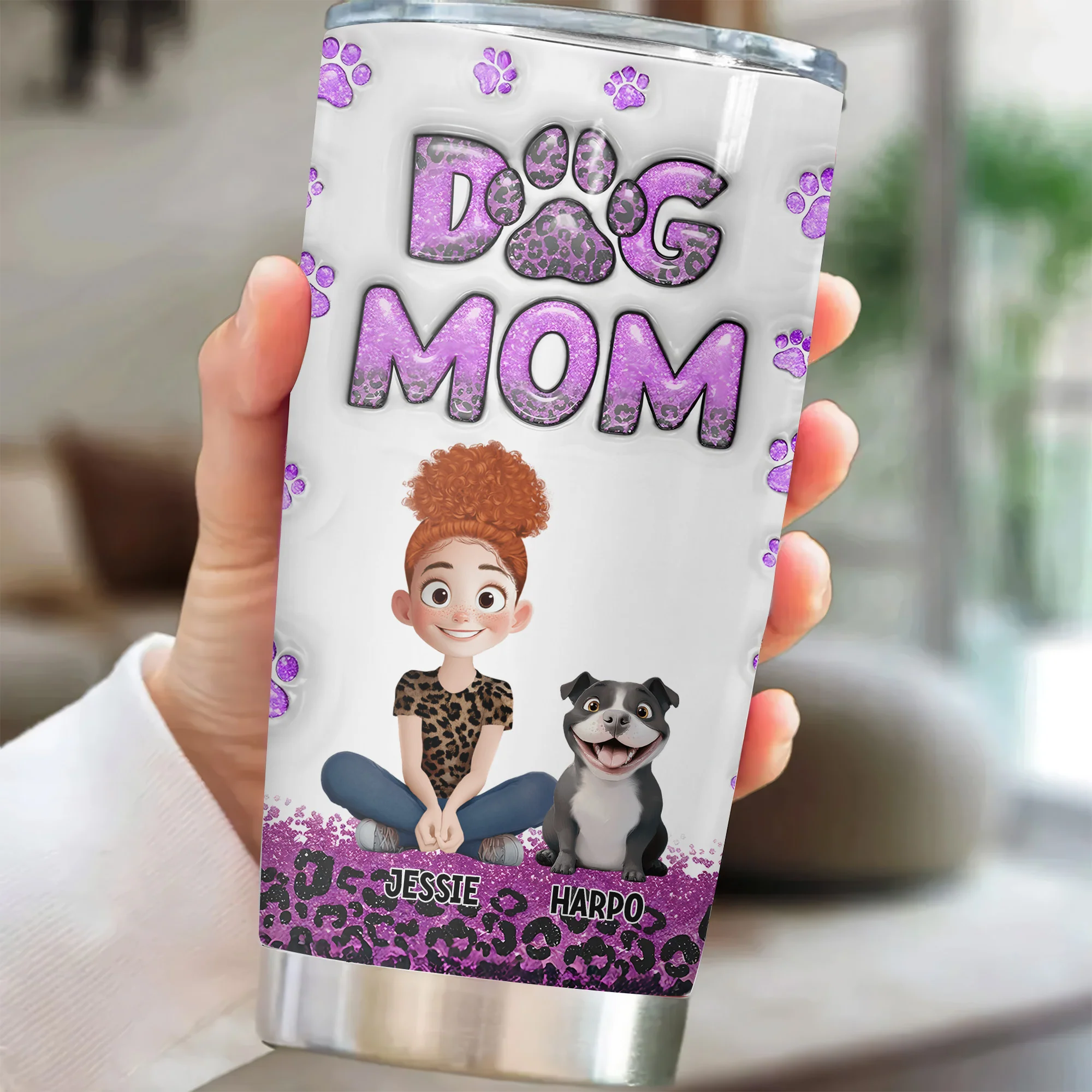 Dog Mom Purple Leopard 3D Inflated Effect Cartoon Dog - Personalized Tumbler Cup - Gift for Pet Owners, Pet Lovers, Dog Mom | CLP15 NH96 - Image 2