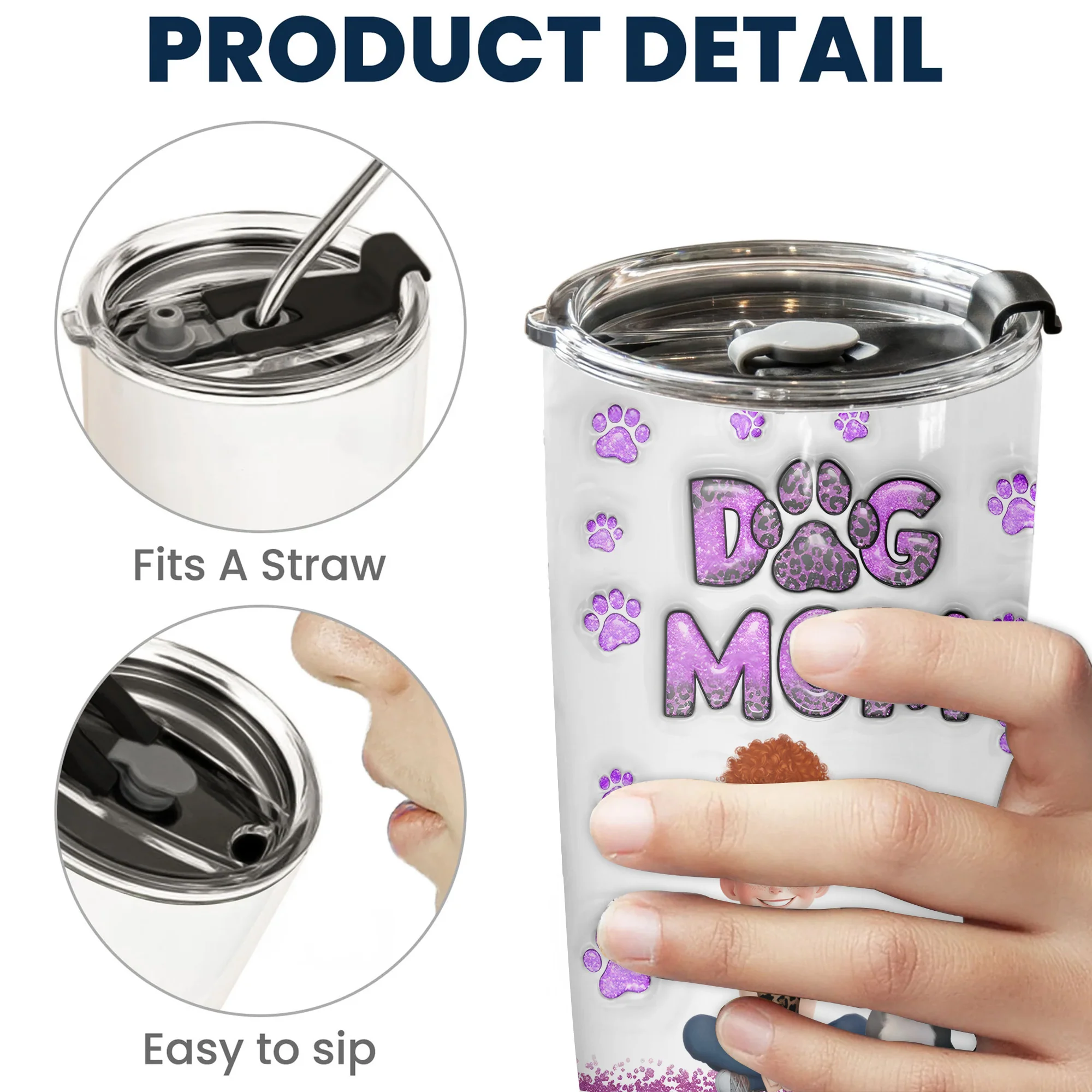 Dog Mom Purple Leopard 3D Inflated Effect Cartoon Dog - Personalized Tumbler Cup - Gift for Pet Owners, Pet Lovers, Dog Mom | CLP15 NH96 - Image 5