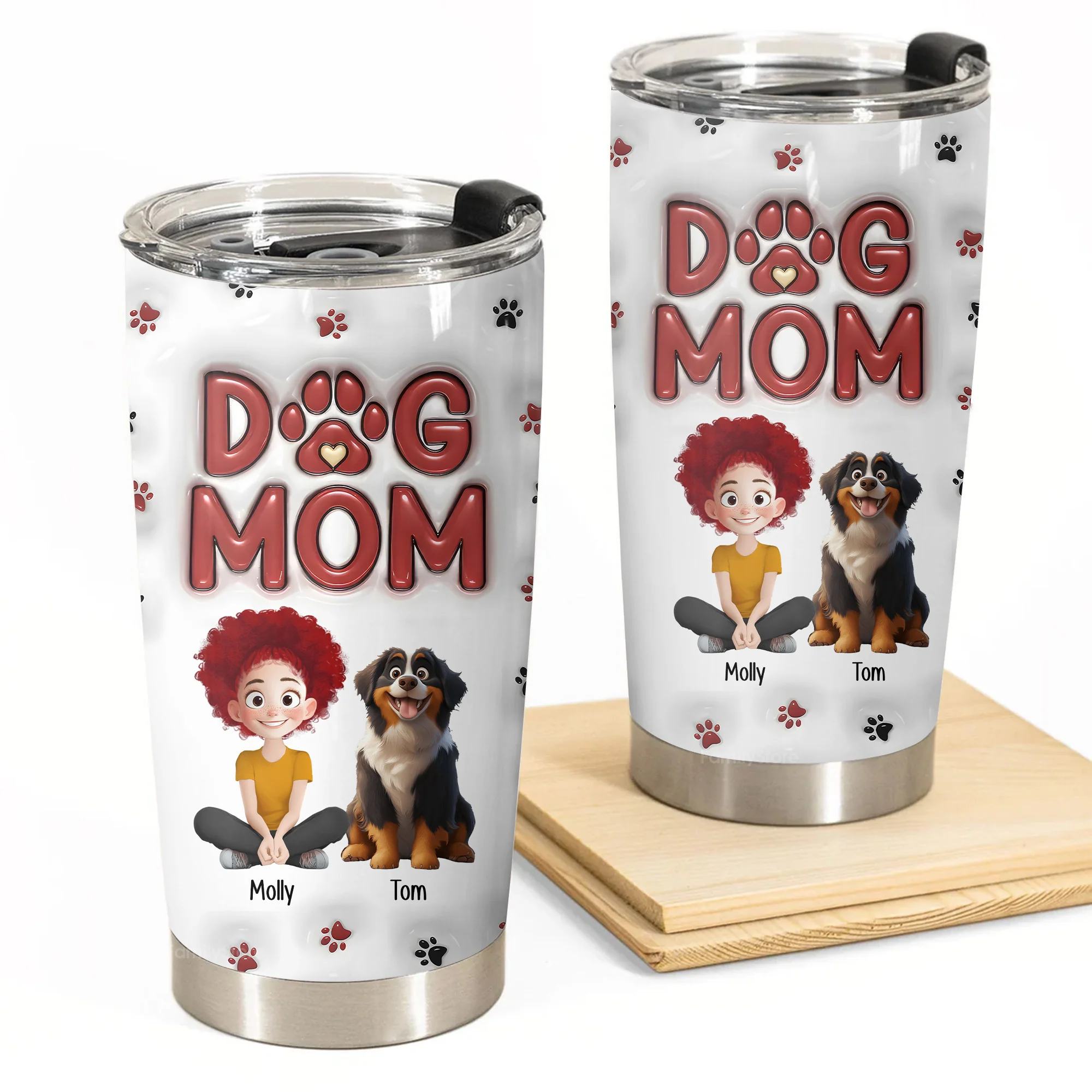 Dog Mom We Love You 3D Inflated Effect Cartoon Dog - Personalized Tumbler Cup - Gift for Pet Owners, Pet Lovers, Dog Mom | CLP15 NH96
