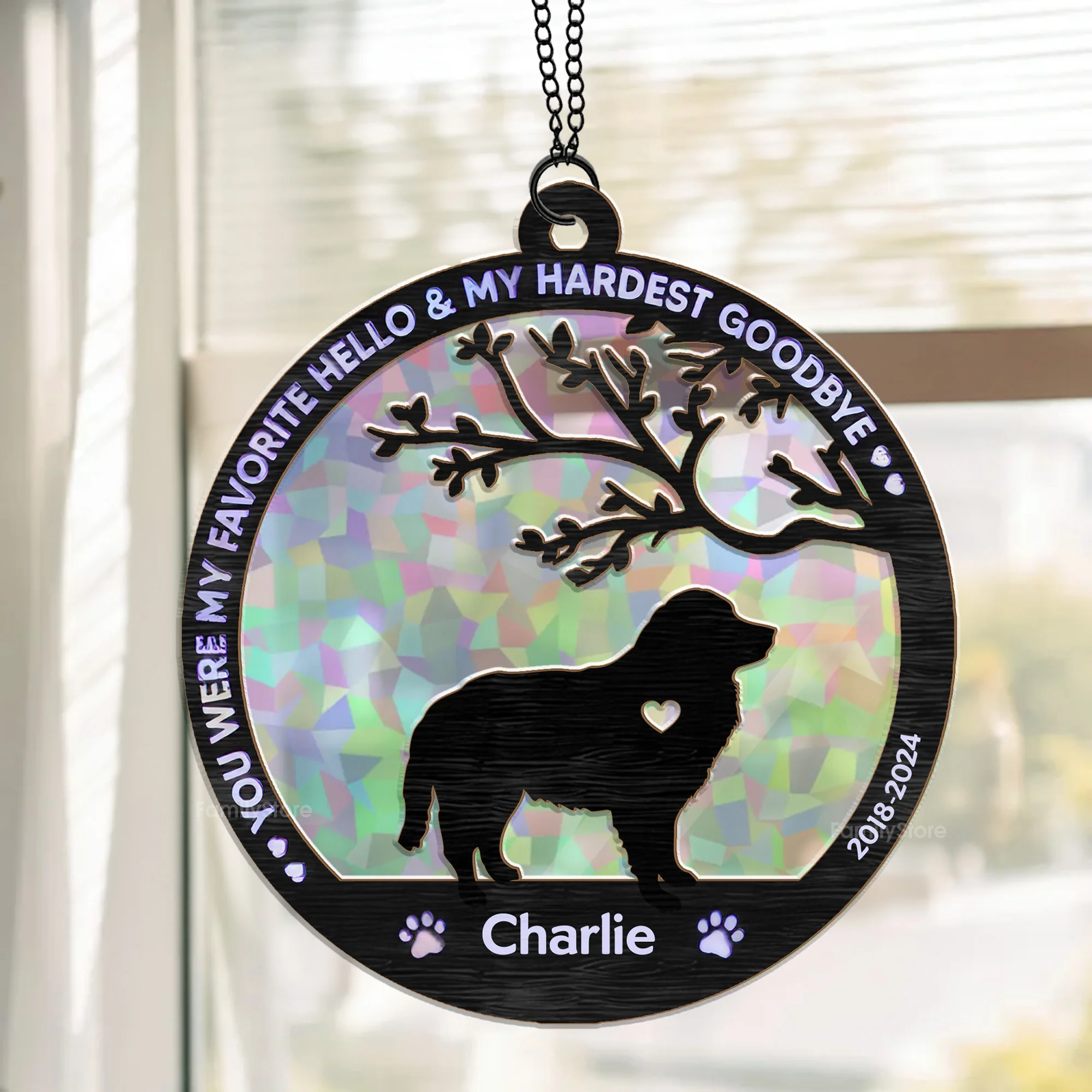 Dogs And Angels Are Not Very Far Apart - Memorial Personalized Window Hanging Suncatcher - Sympathy Gift For Pet Lovers