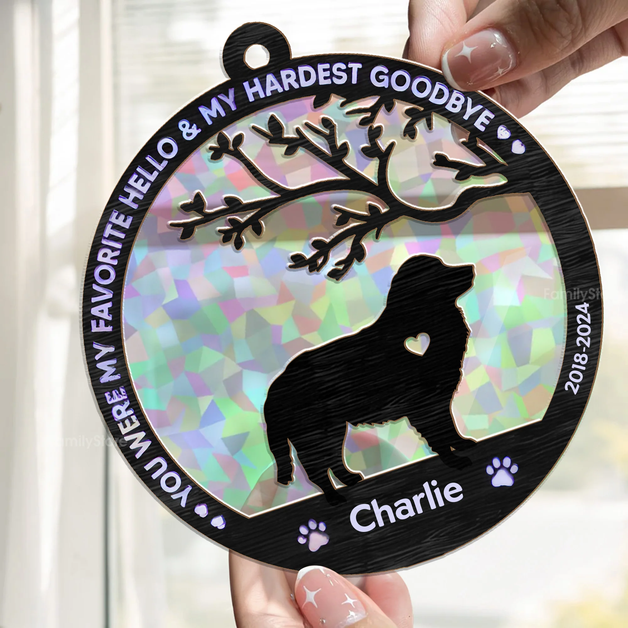 Dogs And Angels Are Not Very Far Apart - Memorial Personalized Window Hanging Suncatcher - Sympathy Gift For Pet Lovers - Image 2