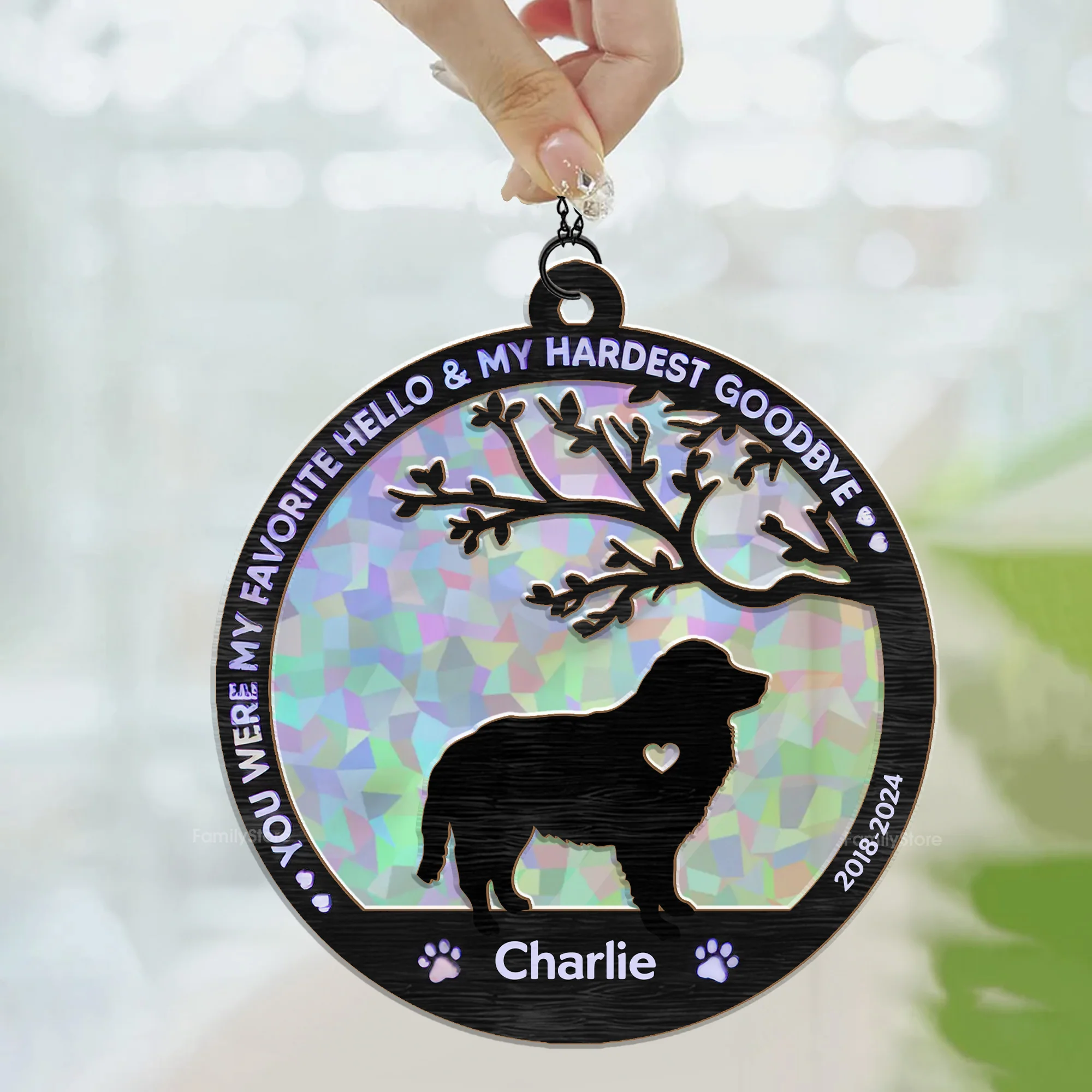 Dogs And Angels Are Not Very Far Apart - Memorial Personalized Window Hanging Suncatcher - Sympathy Gift For Pet Lovers - Image 3
