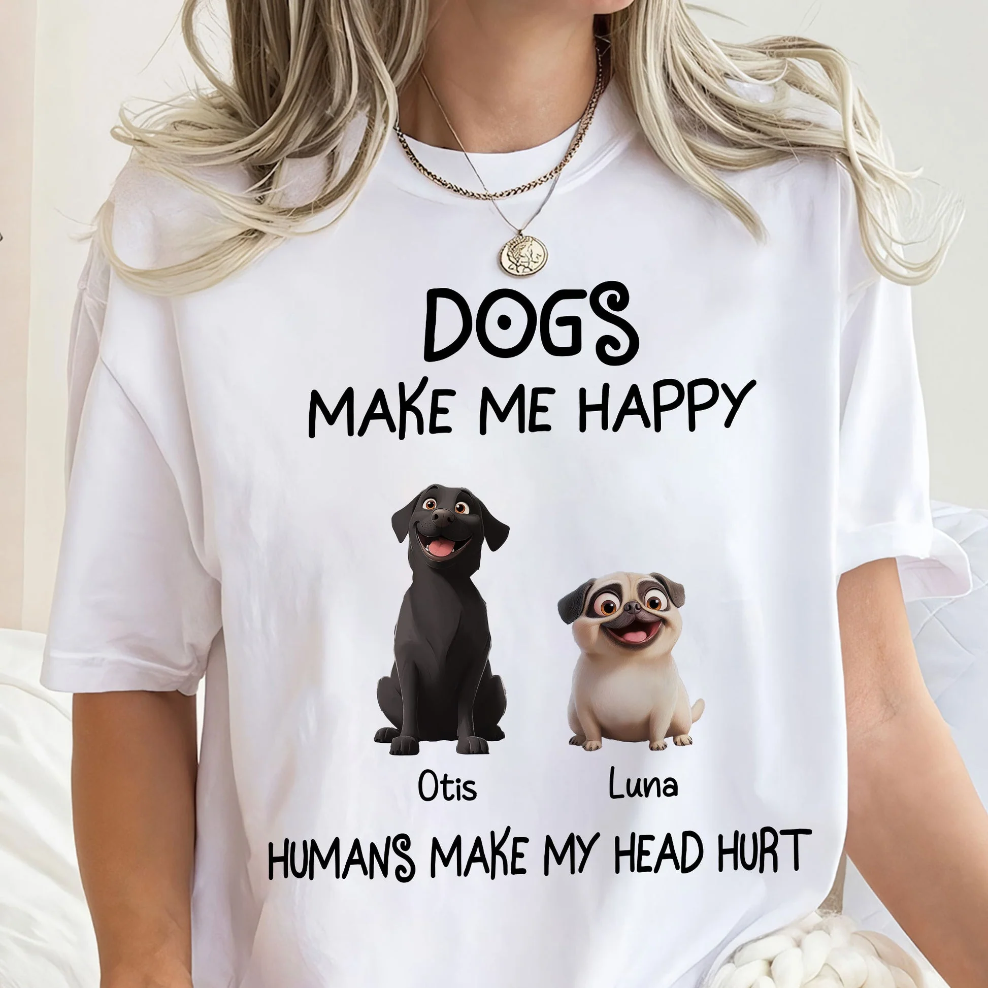Dogs Make Me Happy Cartoon Dog - Personalized Shirt - Gift for Pet Owners, Pet Lovers, Dog Mom, Dog Dad | CLP15 NH96 - Image 2