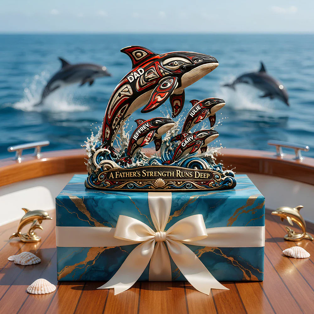 Dolphin Dad Indigenous - Personalized Shape Acrylic Plaque - Gift For Dad, Grandpa - Image 3