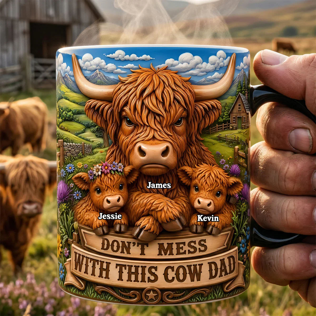 Don't Mess With This Cow Dad - Personalized Changing Mug - Gifts For Dad, Highland Cow Lovers