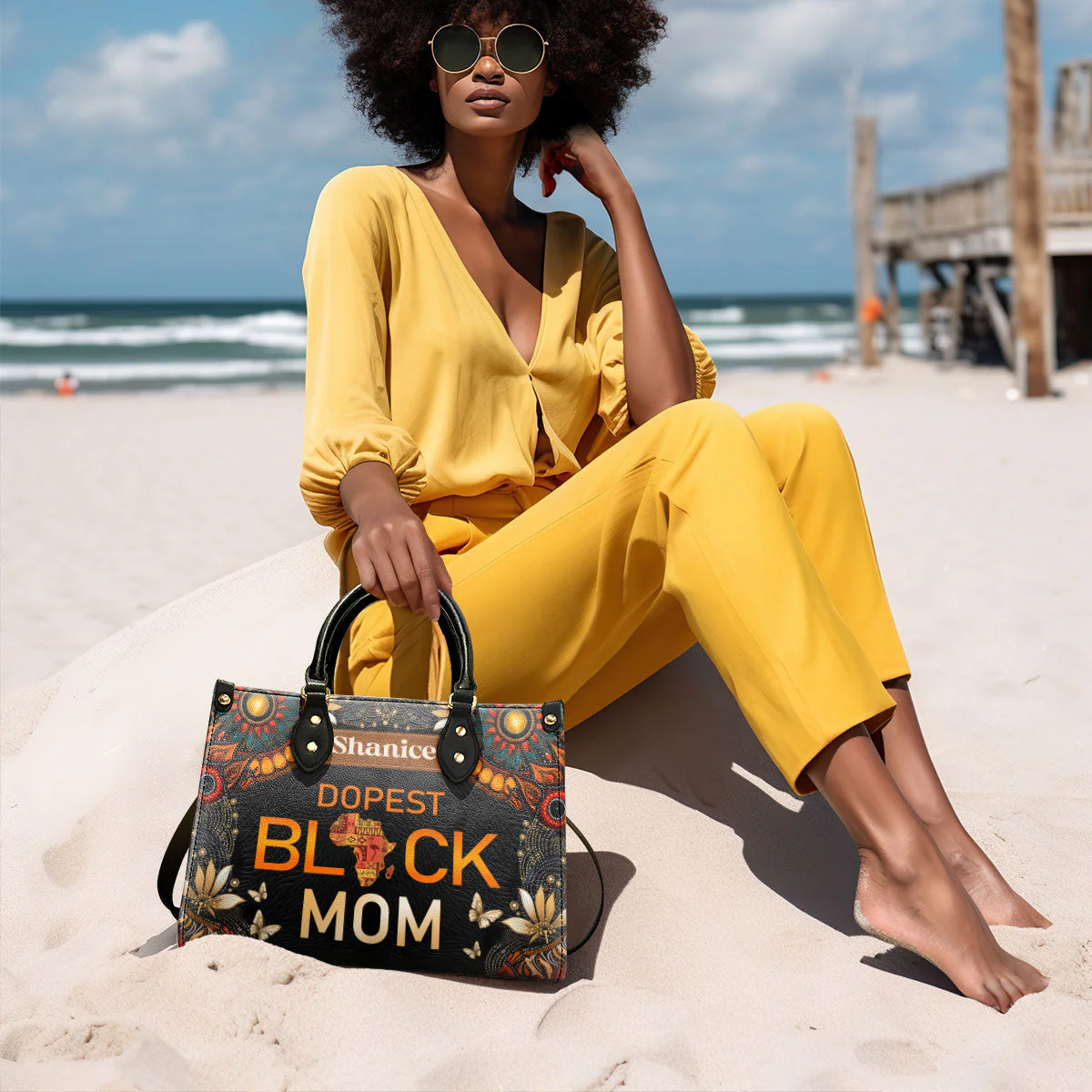Dope Black Mom - Personalized Leather Handbag - Gift For Mother - Image 2