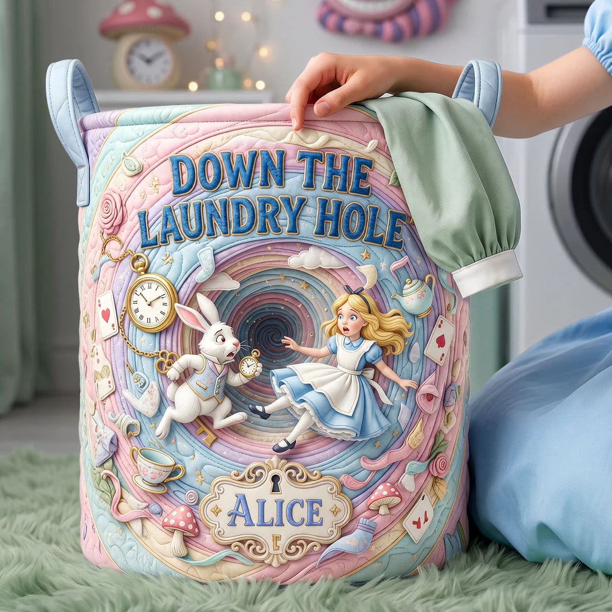 Down The Laundry Hole - Personalized Quilted Laundry Basket - Gift For Movie Fans, Family - Image 2