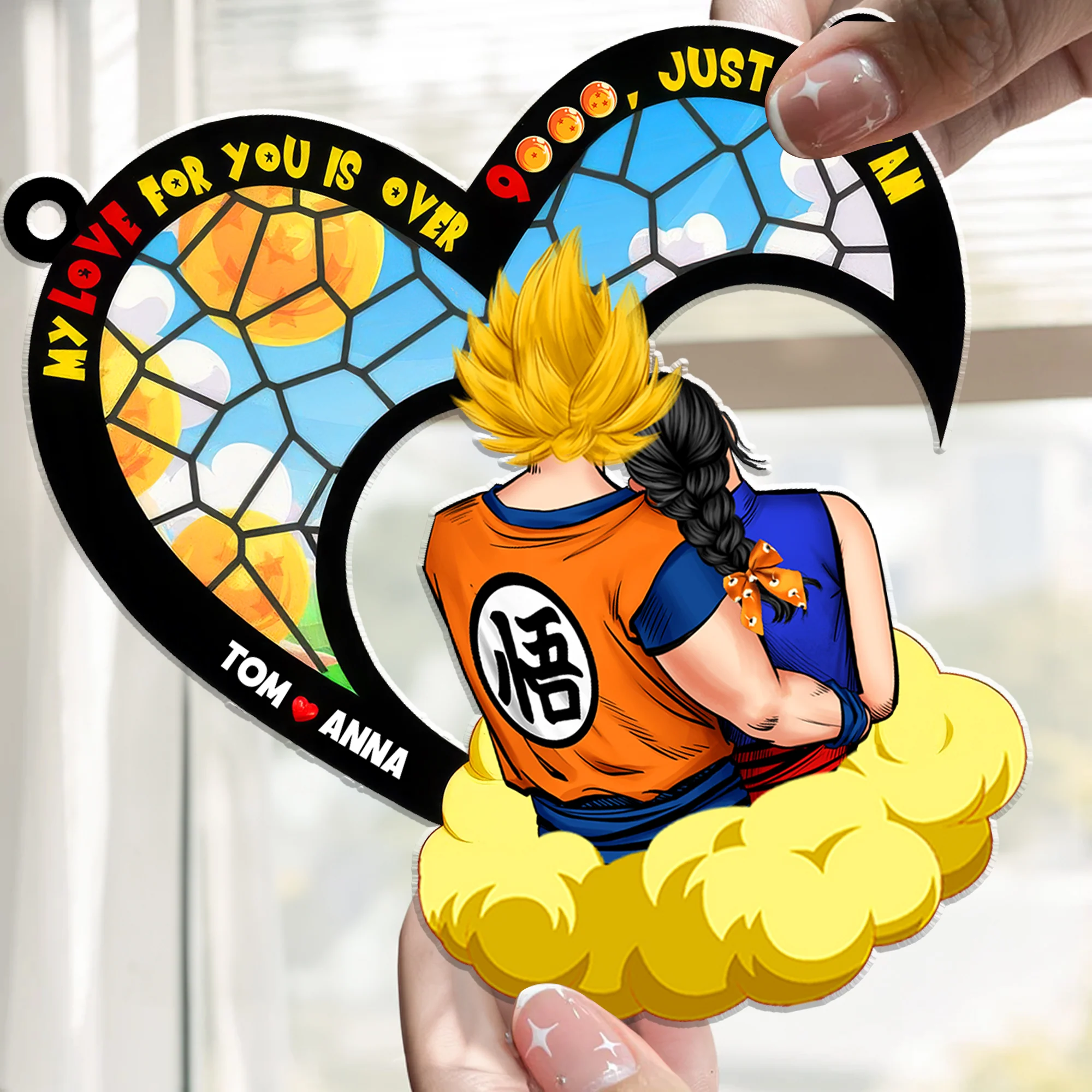 DrBa My Love For You Is Over 9000 - Gift For Couple - Window Hanging Suncatcher Ornament - CL18 - Image 2