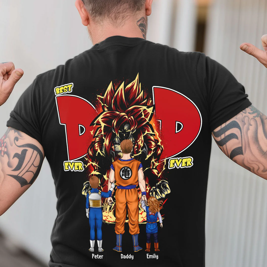 DrBa Best Saiyan Dad Ever - Personalized TShirt - Gift For Dad, Anime Fans - Image 3