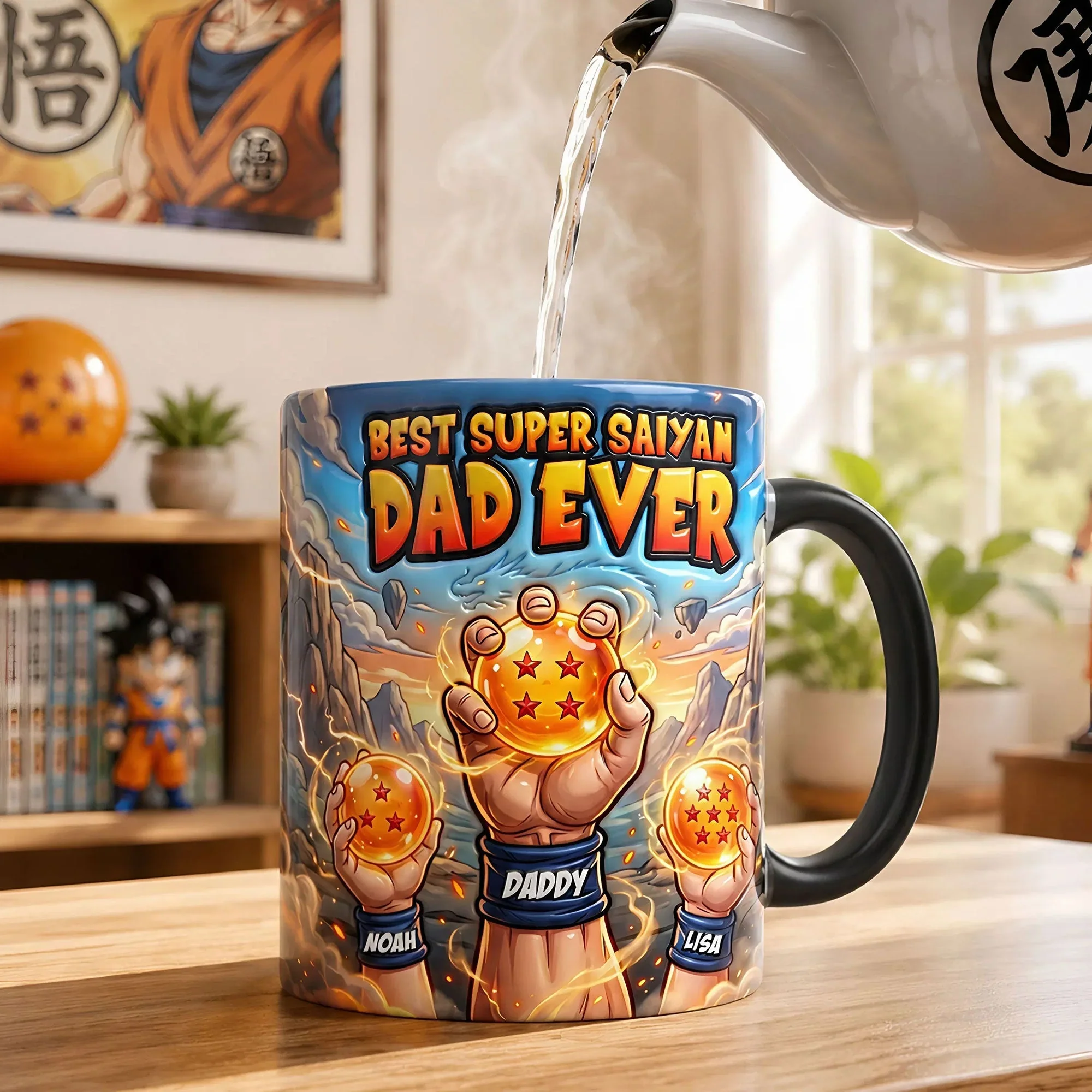 DrBa Best Super Saiyan Dad Ever - Personalized Color Changing Mug - Gifts For Dad