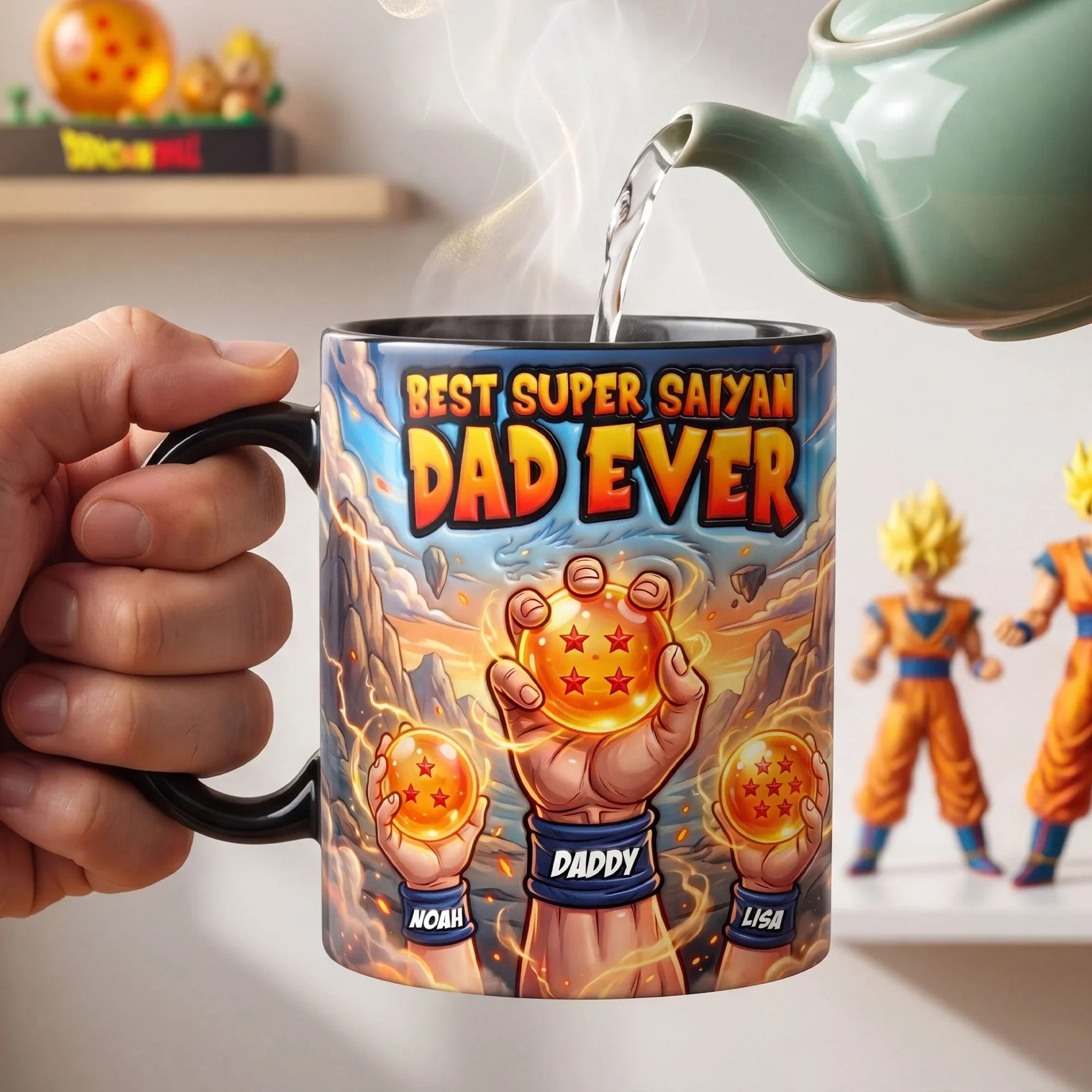 DrBa Best Super Saiyan Dad Ever - Personalized Color Changing Mug - Gifts For Dad - Image 2