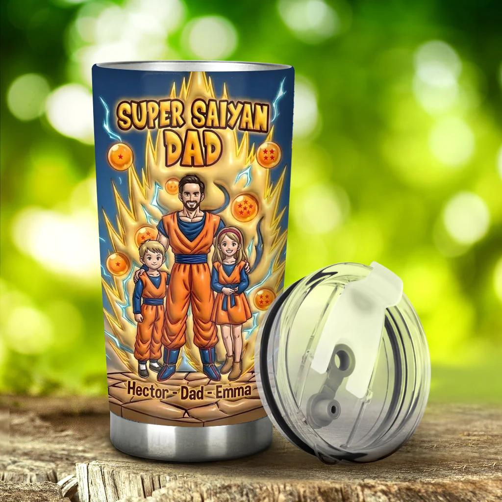 DrBa Custom Photo Super Saiyan Anime Dad - Personalized Tumbler - Gift For Dad - Image 3