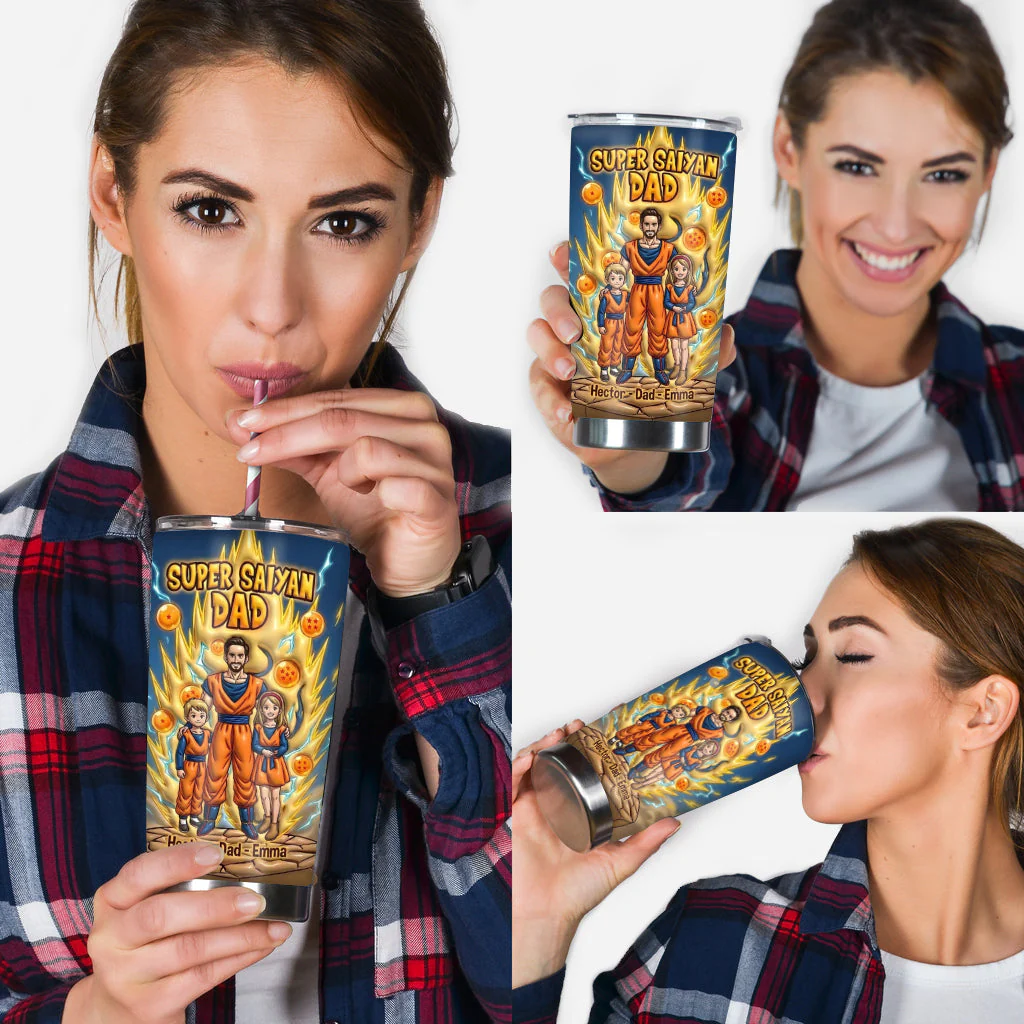 DrBa Custom Photo Super Saiyan Anime Dad - Personalized Tumbler - Gift For Dad - Image 4