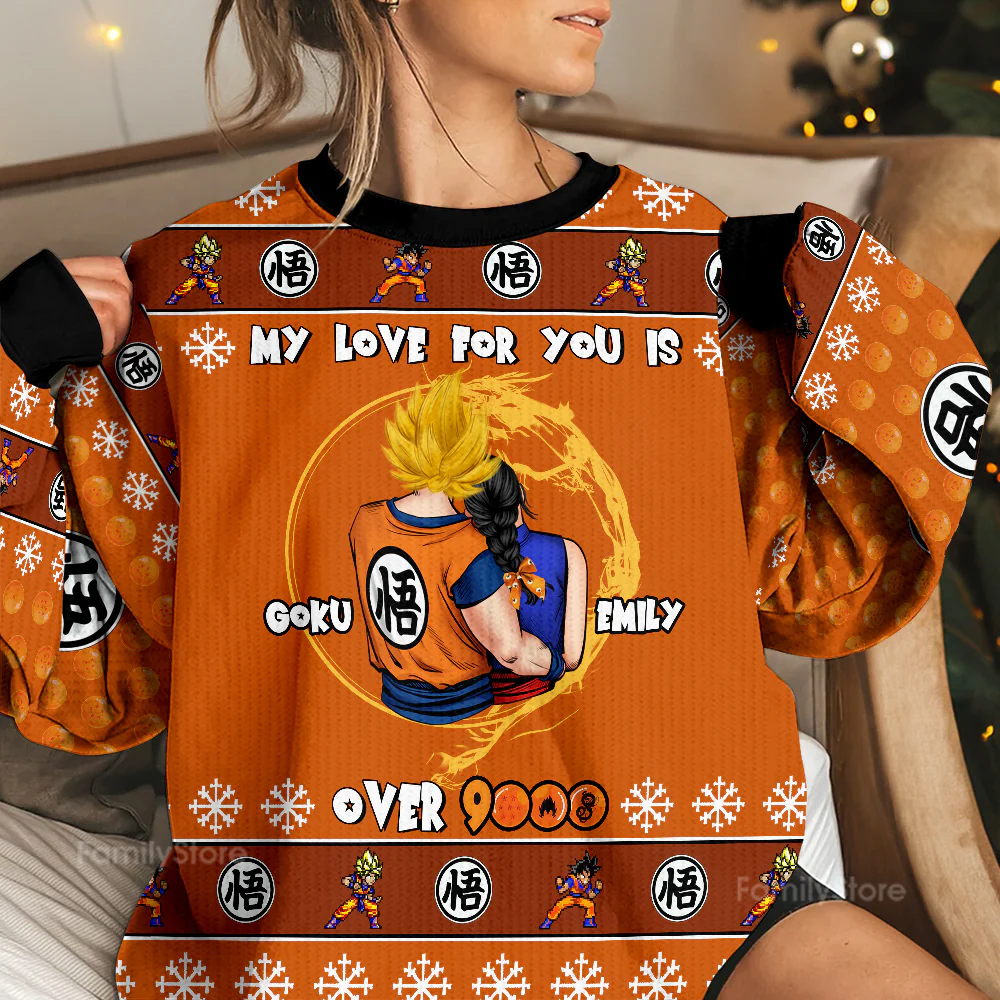 DrBa My Love For You Is Over 9000 - Personalized Ugly Sweater | CL18 NL122 - Image 2