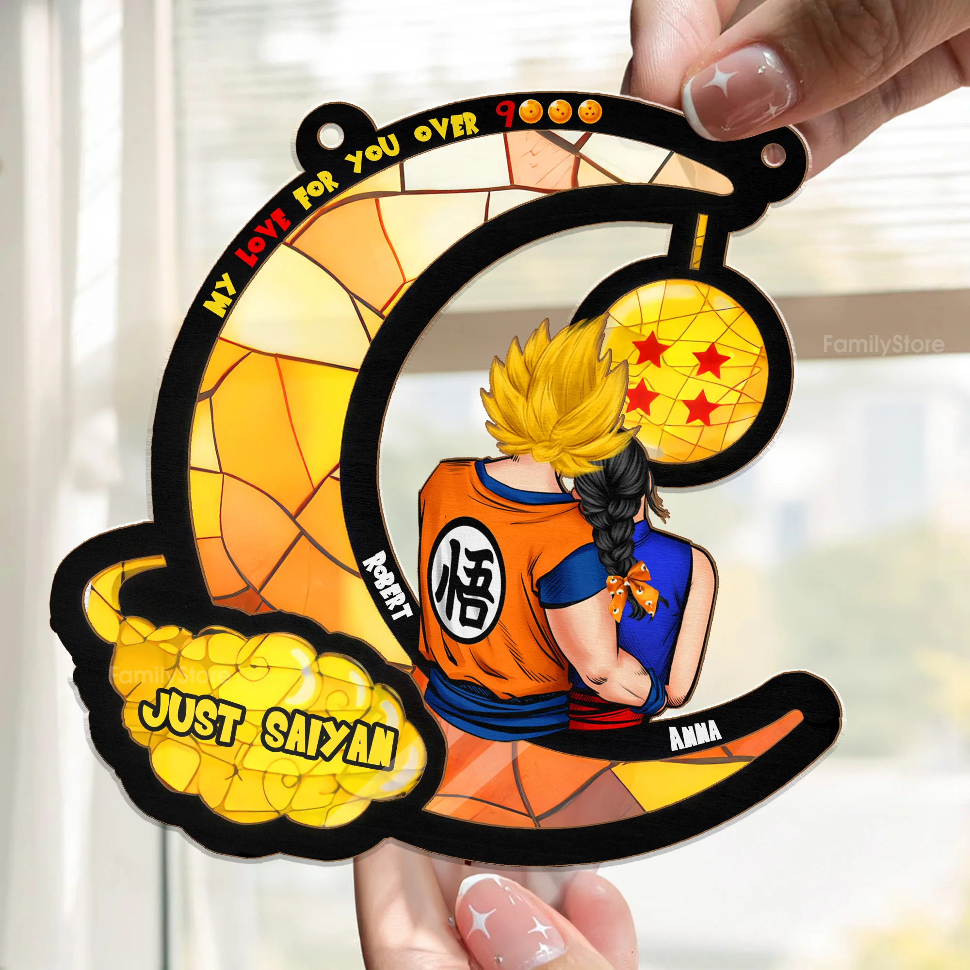 DrBa My Love For You Is Over 9000 - Personalized Windown Hanging Suncatcher - Christmas Gift For Couple | CL18 HH01 - Image 2