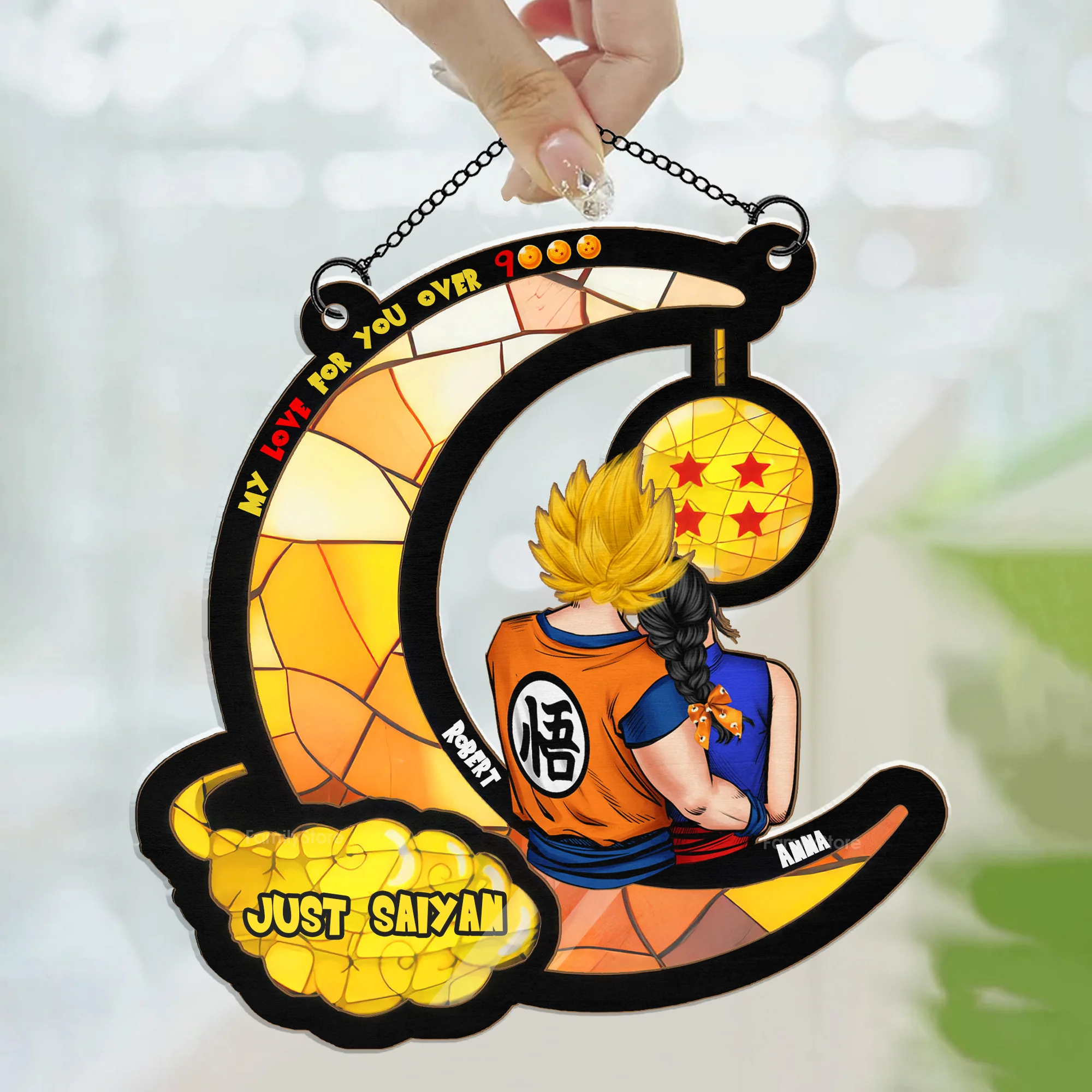 DrBa My Love For You Is Over 9000 - Personalized Windown Hanging Suncatcher - Christmas Gift For Couple | CL18 HH01 - Image 3