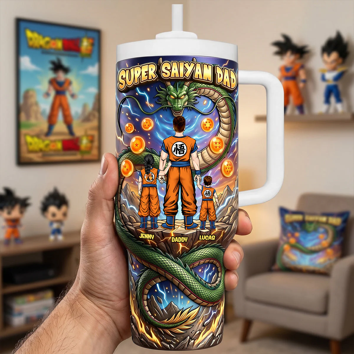DrBa Super Saiyan Dad - Personalized Tumbler- Gift For Dad, Anime Fans - Image 4