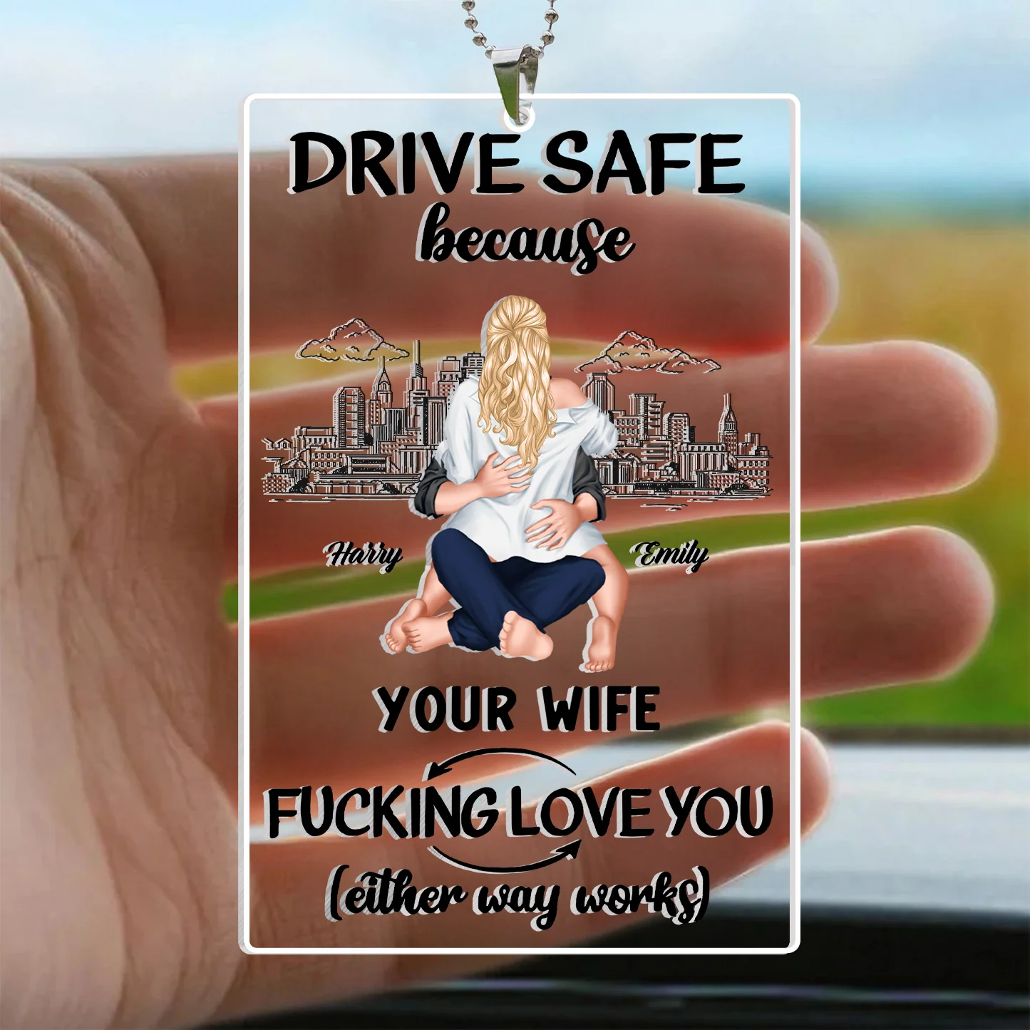 Drive Safe Because Your Wife Loves You - Personalized Car Hanging Ornament - Gift For Couple, Husband Wife, Anniversary, Engagement, Wedding, Marriage Gift - CL28 NA94 - Image 3