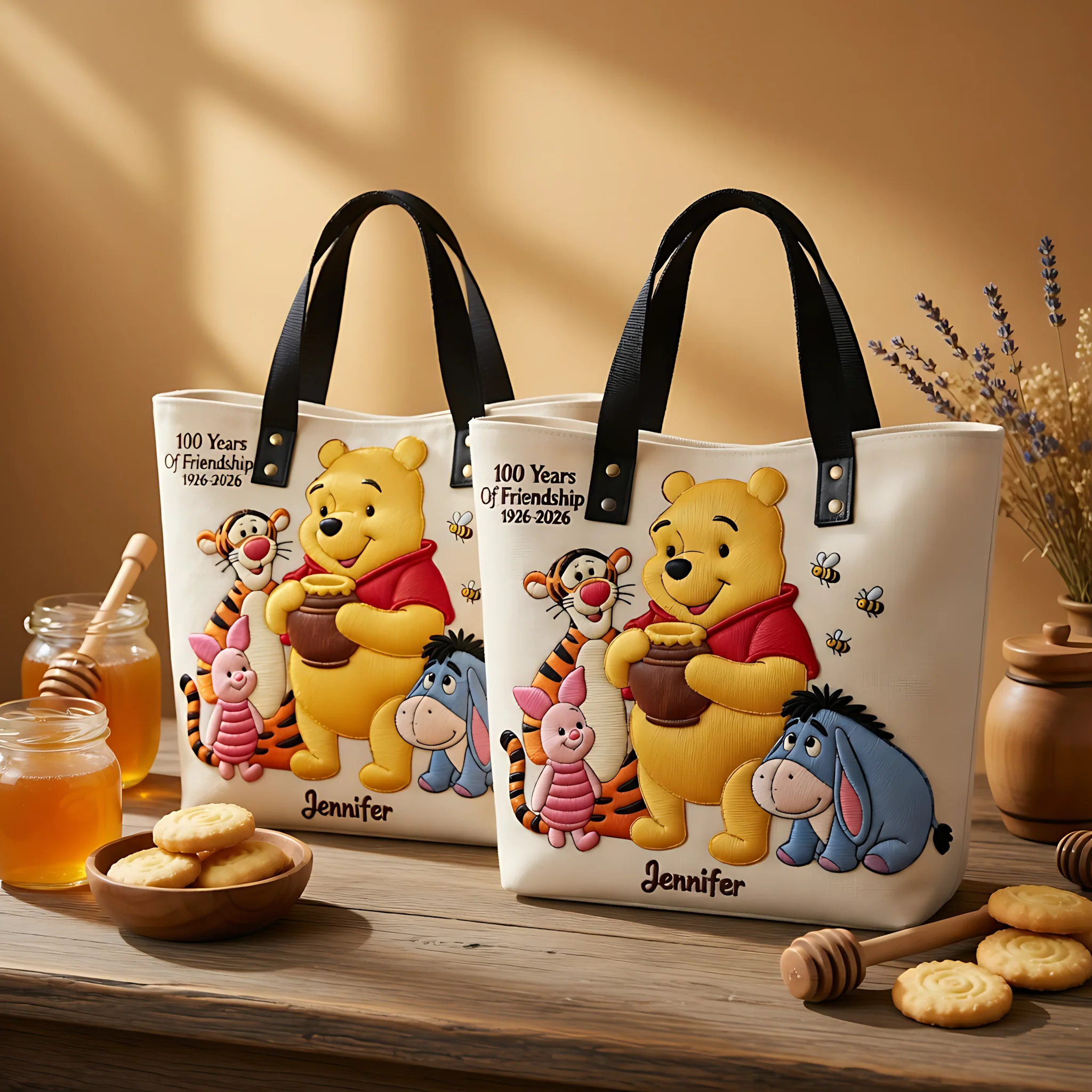 DSNY 100th Anniversary Honey Bear With Friends - Personalized Tote Bag - Gift For Movie Fans - Image 3