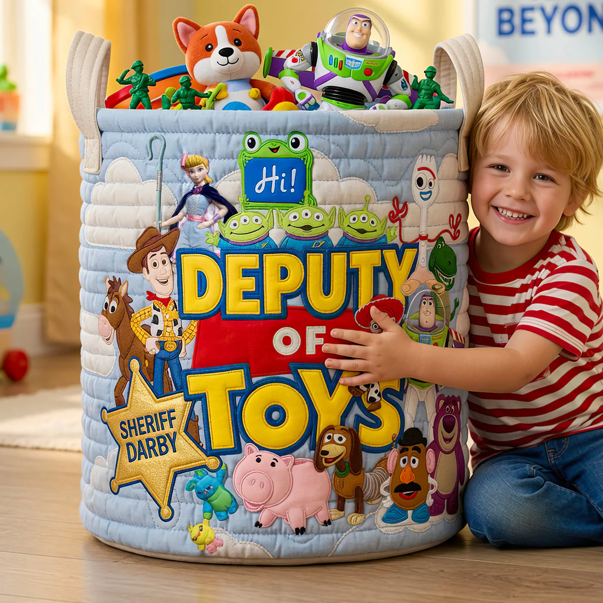 DSNY Cowboy Story Deputy Of Toys - Personalized Storage Basket - Gift For Kids, Family, Movie Fans - Image 3