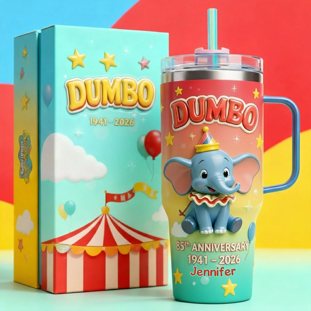 DSNY Flying Elephant 85th Anniversary - Personalized Tumbler 40oz Cup With Straw - Gift For Movie Fans | NL122