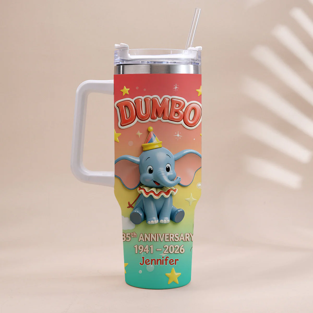 DSNY Flying Elephant 85th Anniversary - Personalized Tumbler 40oz Cup With Straw - Gift For Movie Fans | NL122 - Image 2