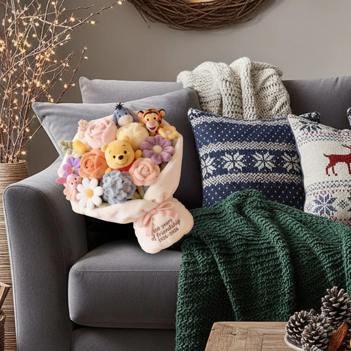 DSNY Honey Bear 100 Years Of Friendship Bouquet - Personalized Custom Shaped Pillow - Anniversary Gift For Movie Fans NL122 - Image 4