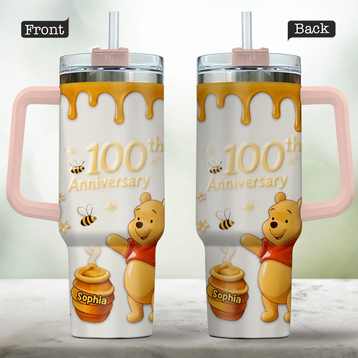 DSNY Honey Bear 100th Anniversary - Personalized Tumbler 40oz Cup With Straw - Gift For Movie Fans NL122 - Image 2