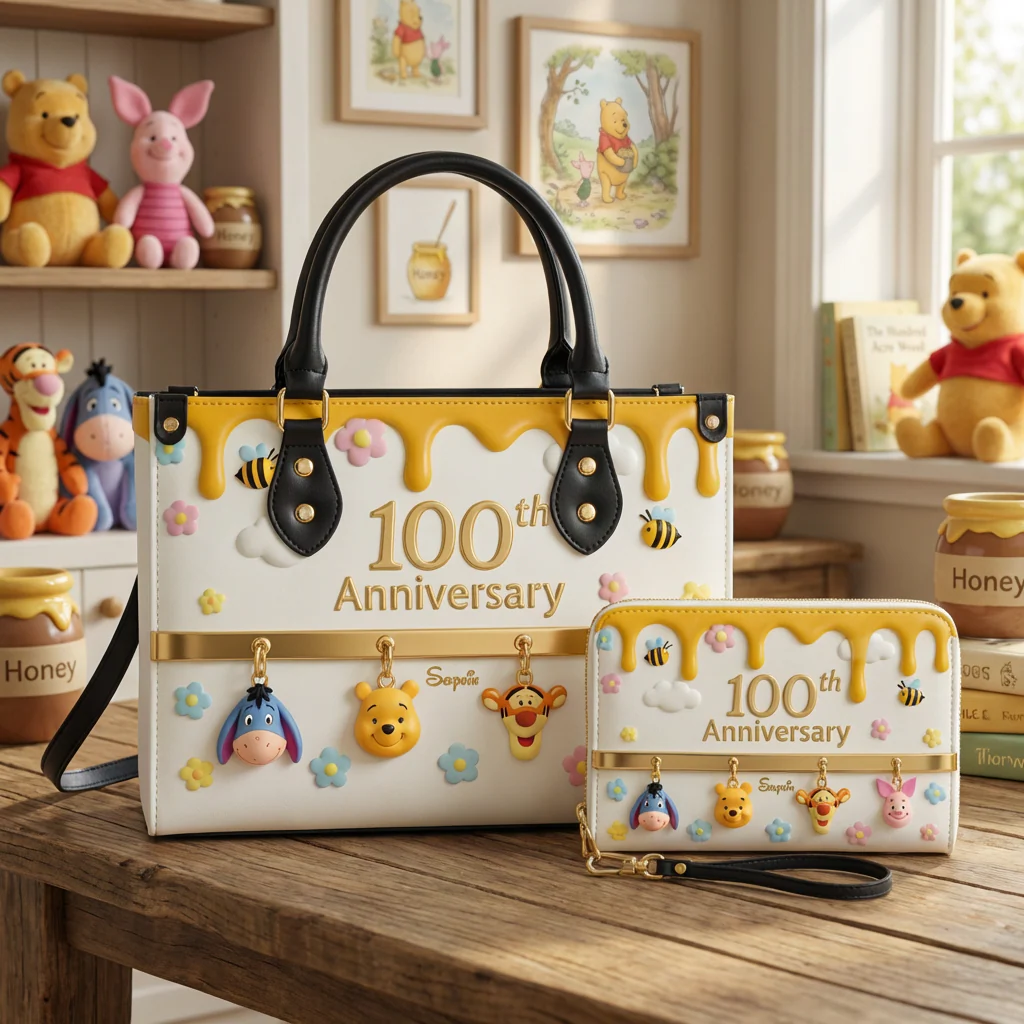 DSNY Honey Bear Anniversary 100 Years Of Friendship - Personalized Leather Handbag And Long Wallet - Gift For Movie Fans NL122