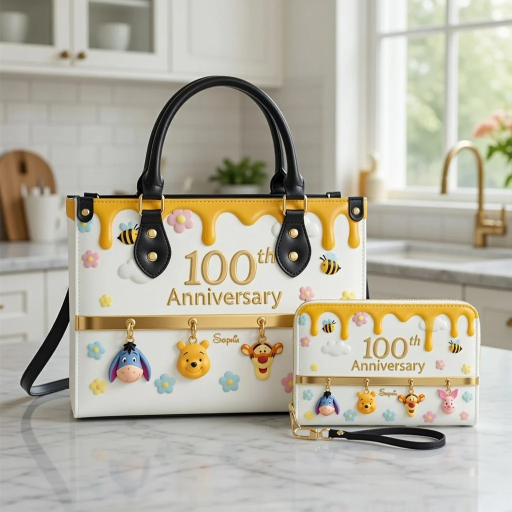 DSNY Honey Bear Anniversary 100 Years Of Friendship - Personalized Leather Handbag And Long Wallet - Gift For Movie Fans NL122 - Image 2