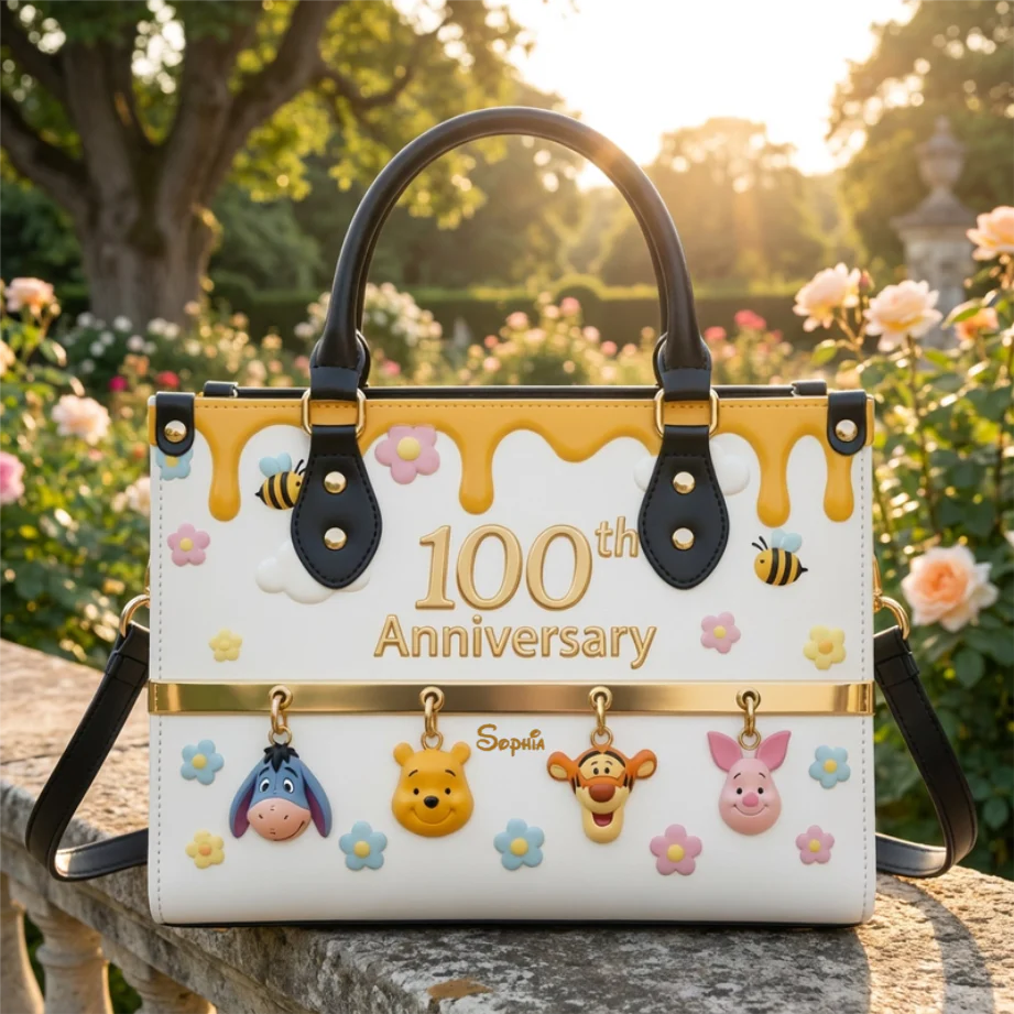 DSNY Honey Bear Anniversary 100 Years Of Friendship - Personalized Leather Handbag And Long Wallet - Gift For Movie Fans NL122 - Image 3