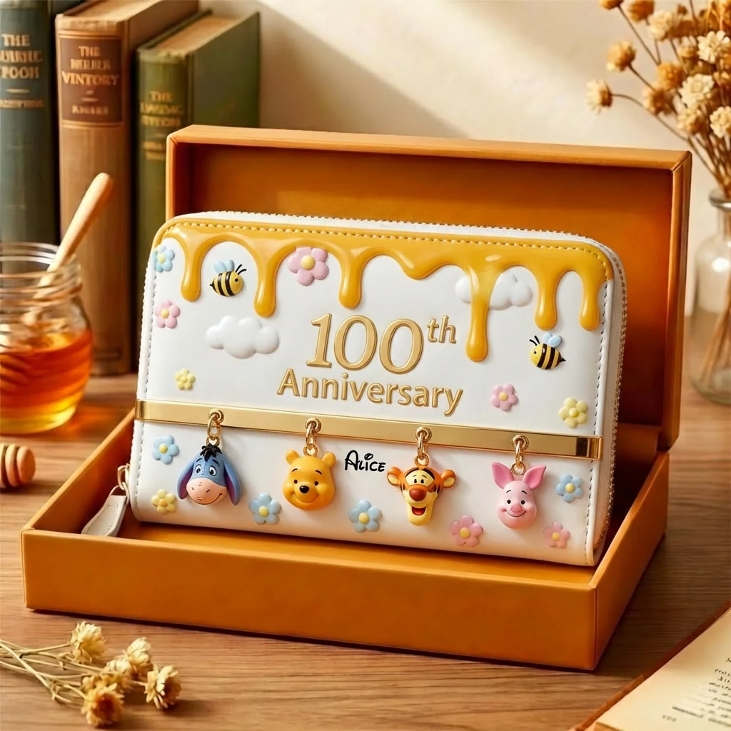 DSNY Honey Bear Anniversary 100 Years Of Friendship - Personalized Leather Handbag And Long Wallet - Gift For Movie Fans NL122 - Image 4