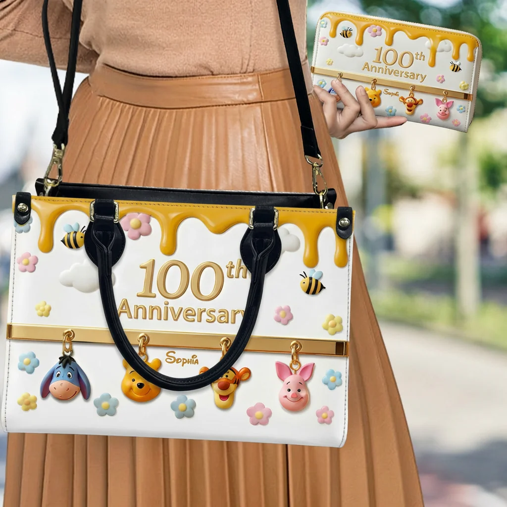 DSNY Honey Bear Anniversary 100 Years Of Friendship - Personalized Leather Handbag And Long Wallet - Gift For Movie Fans NL122 - Image 6