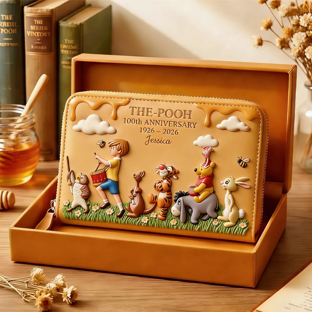 DSNY Honey Bear Celebrate 100 Years Of Friendship - Personalized Leather Long Wallet - Anniversary Gift For Movie Fans NL122