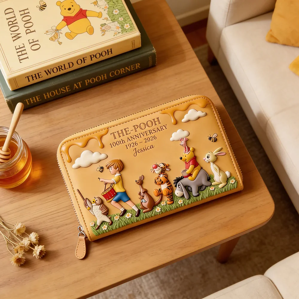 DSNY Honey Bear Celebrate 100 Years Of Friendship - Personalized Leather Long Wallet - Anniversary Gift For Movie Fans NL122 - Image 4