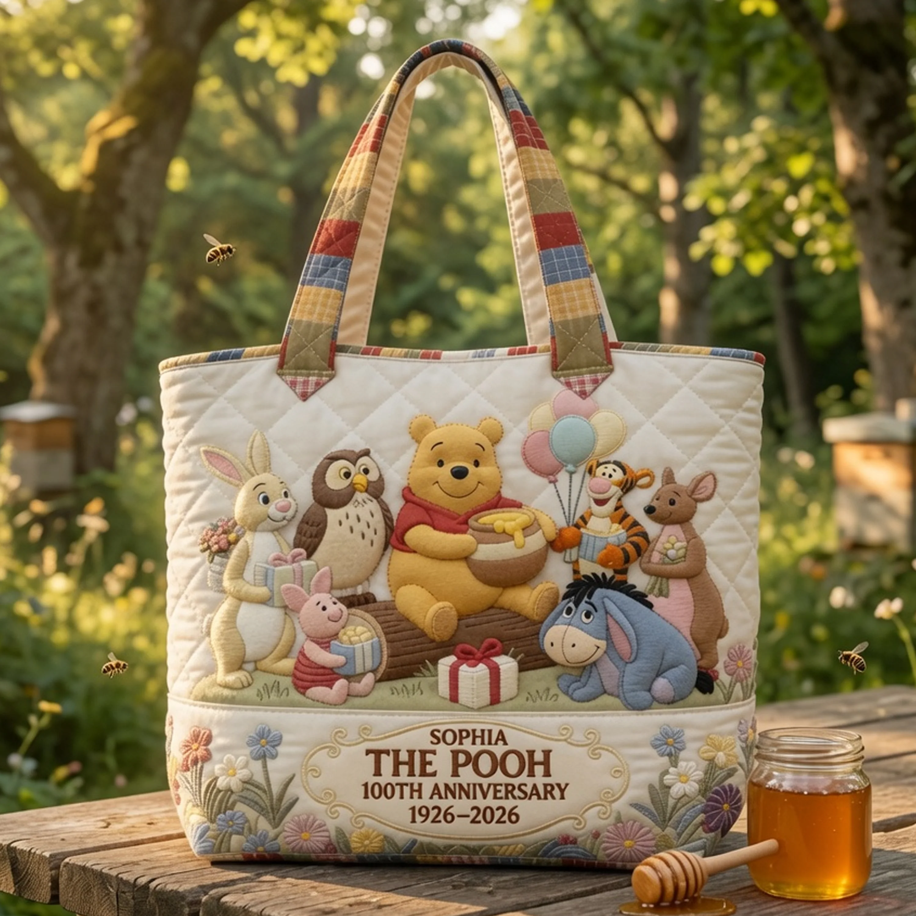 DSNY Honey Bear Celebrate 100 Years Of Friendship - Personalized Quilted Tote Bag - Gift For Movie Fans - Image 2