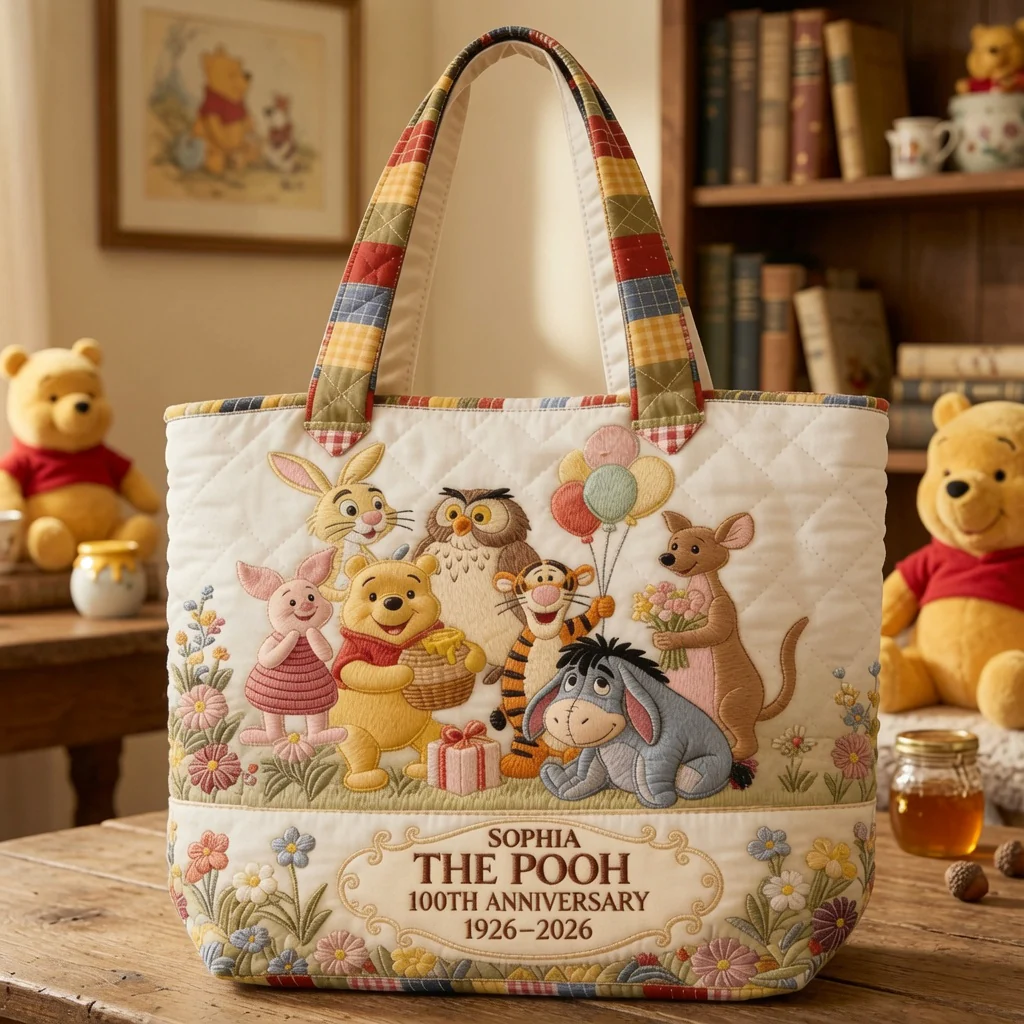 DSNY Honey Bear Celebrate 100 Years Of Friendship - Personalized Quilted Tote Bag - Anniversary Gift For Movie Fans NL122 - Image 2