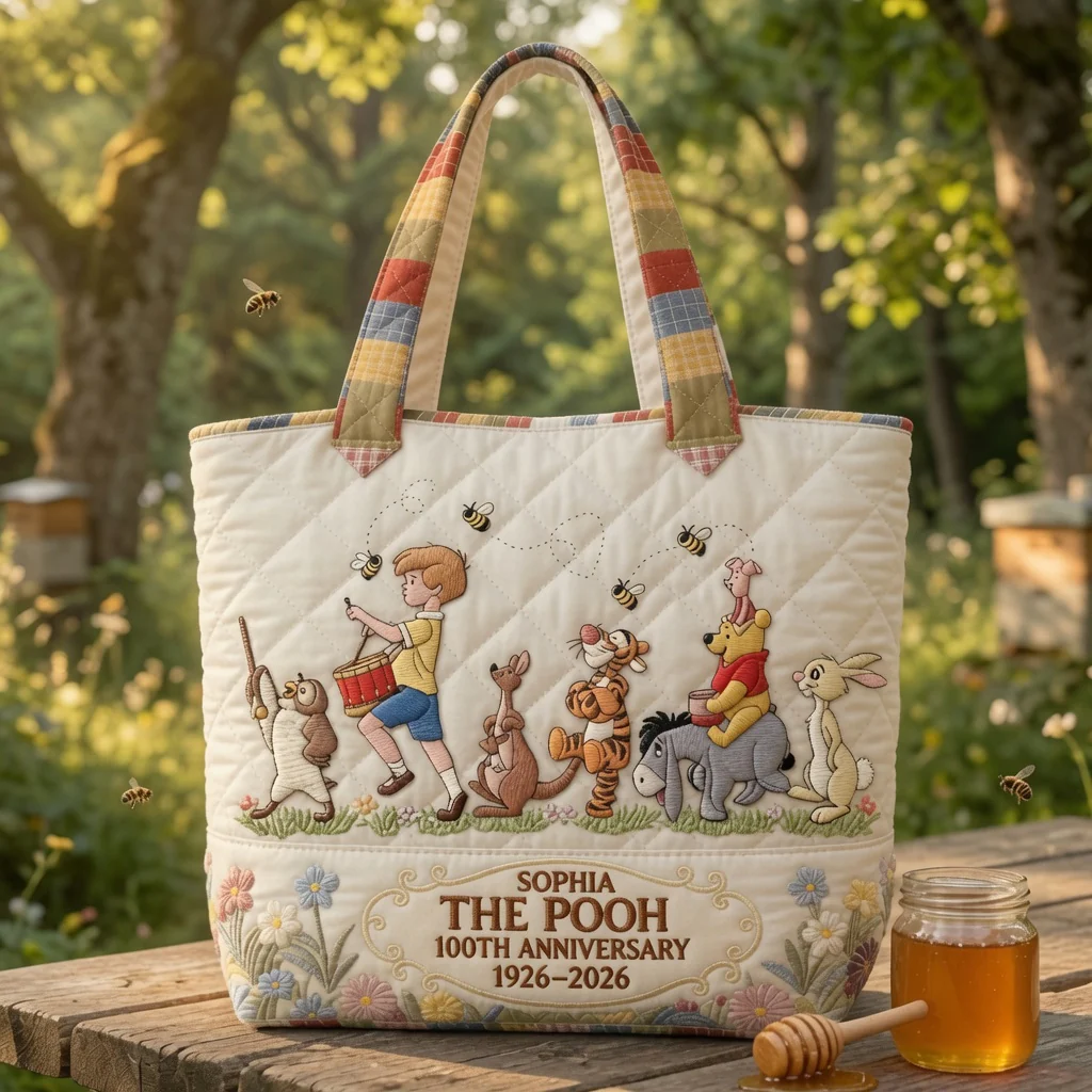 DSNY Honey Bear Celebrate 100 Years Of Friendship - Personalized Quilted Tote Bag - Gift For Movie Fans - Image 4