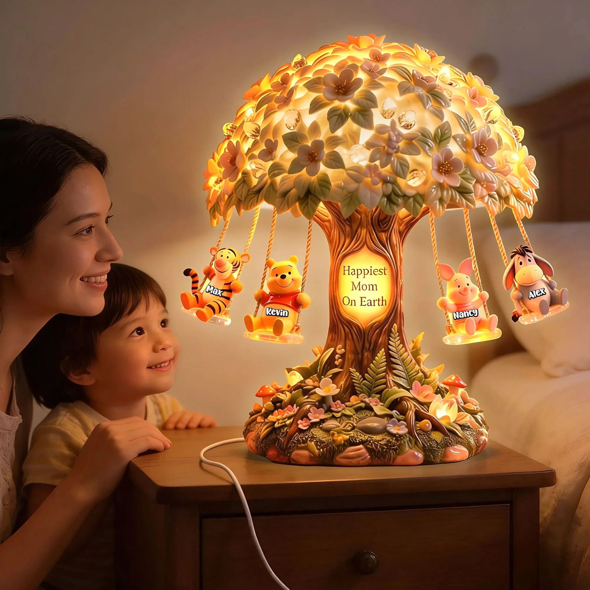 DSNY Honey Bear Happiest Mom On Earth - Personalized Acrylic Light Box - Gift For Mother's Day