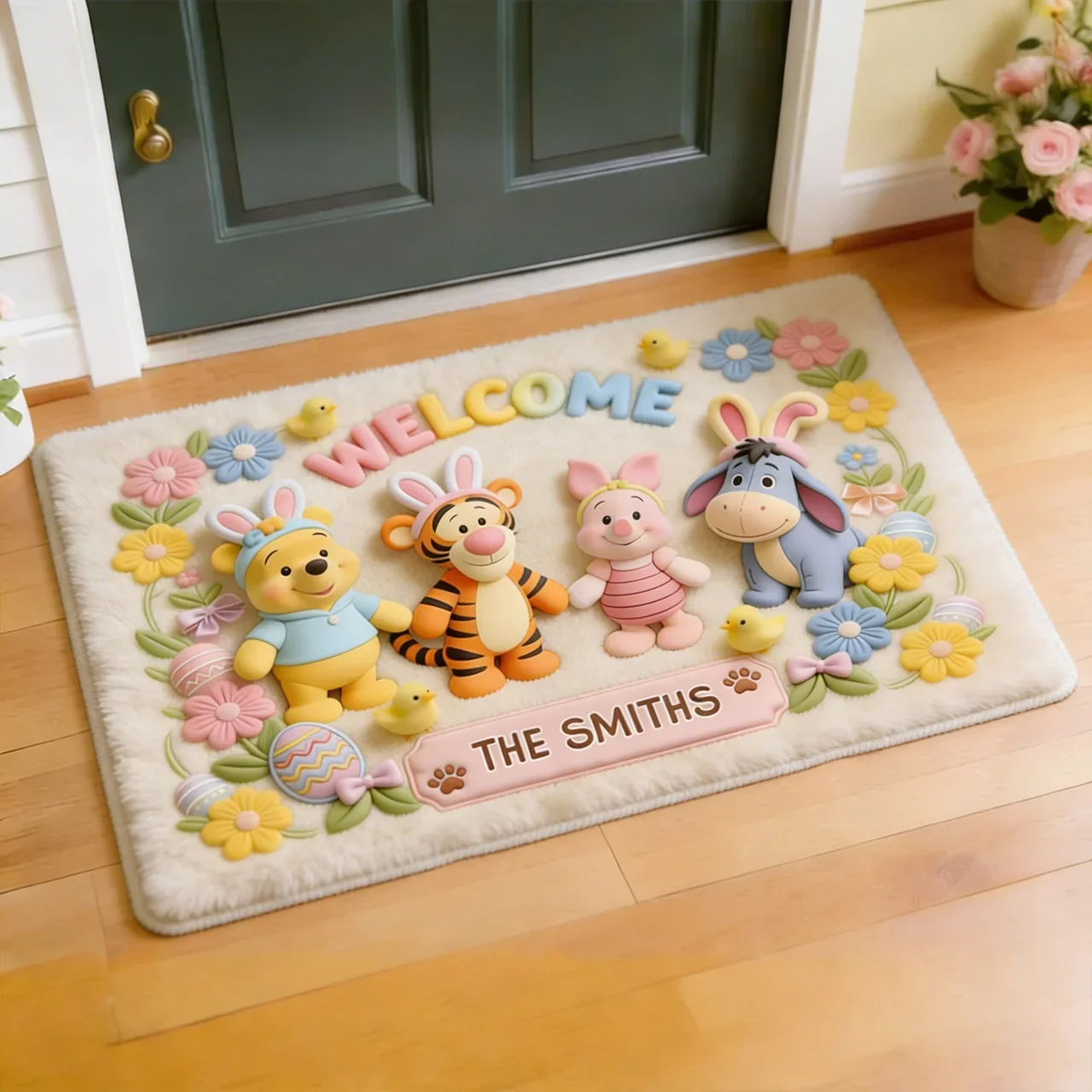 DSNY Honey Bear Happy Easter - Personalized Door Mat - Gift For Family, Fan Movies HH01